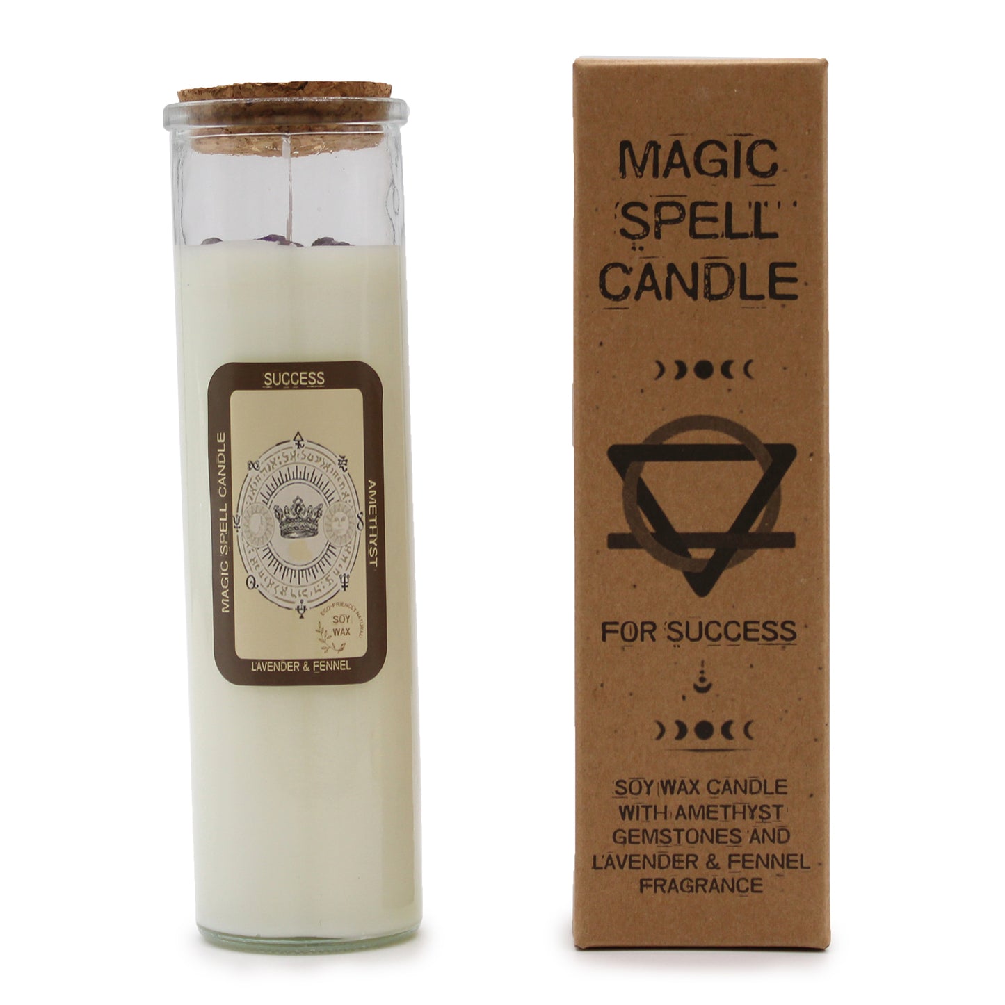 Magic Spell Candle - Success. Soy wax Candle with AMETHYST gemstones and LAVENDER & FENNEL fragrance