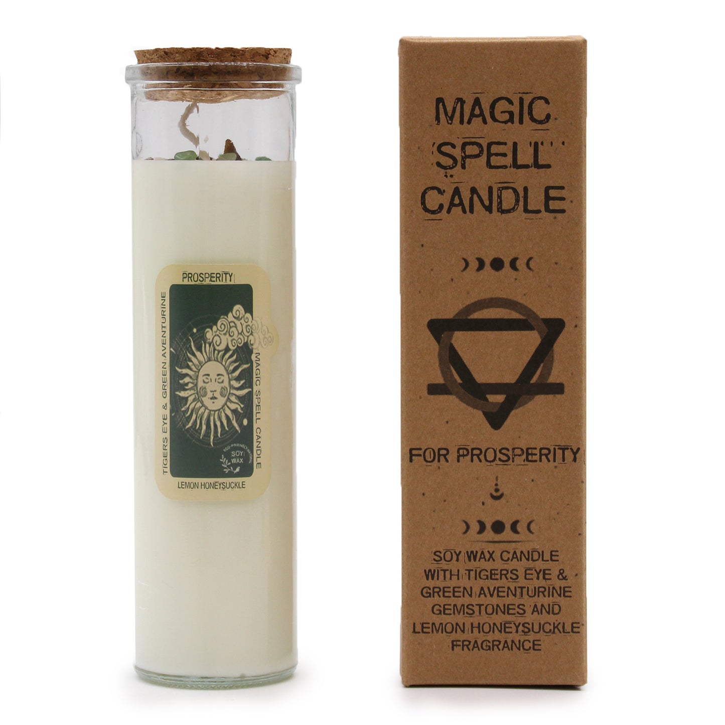 Magic Spell Candle - Prosperity. Soy wax Candle with TIGER EYE & GREEN AVENTURINE & LEMON HONEYSUCKLE