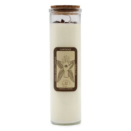 Magic Spell Candle - Confidence. Soy wax Candle with TIGER EYE gemstones & CINNAMON