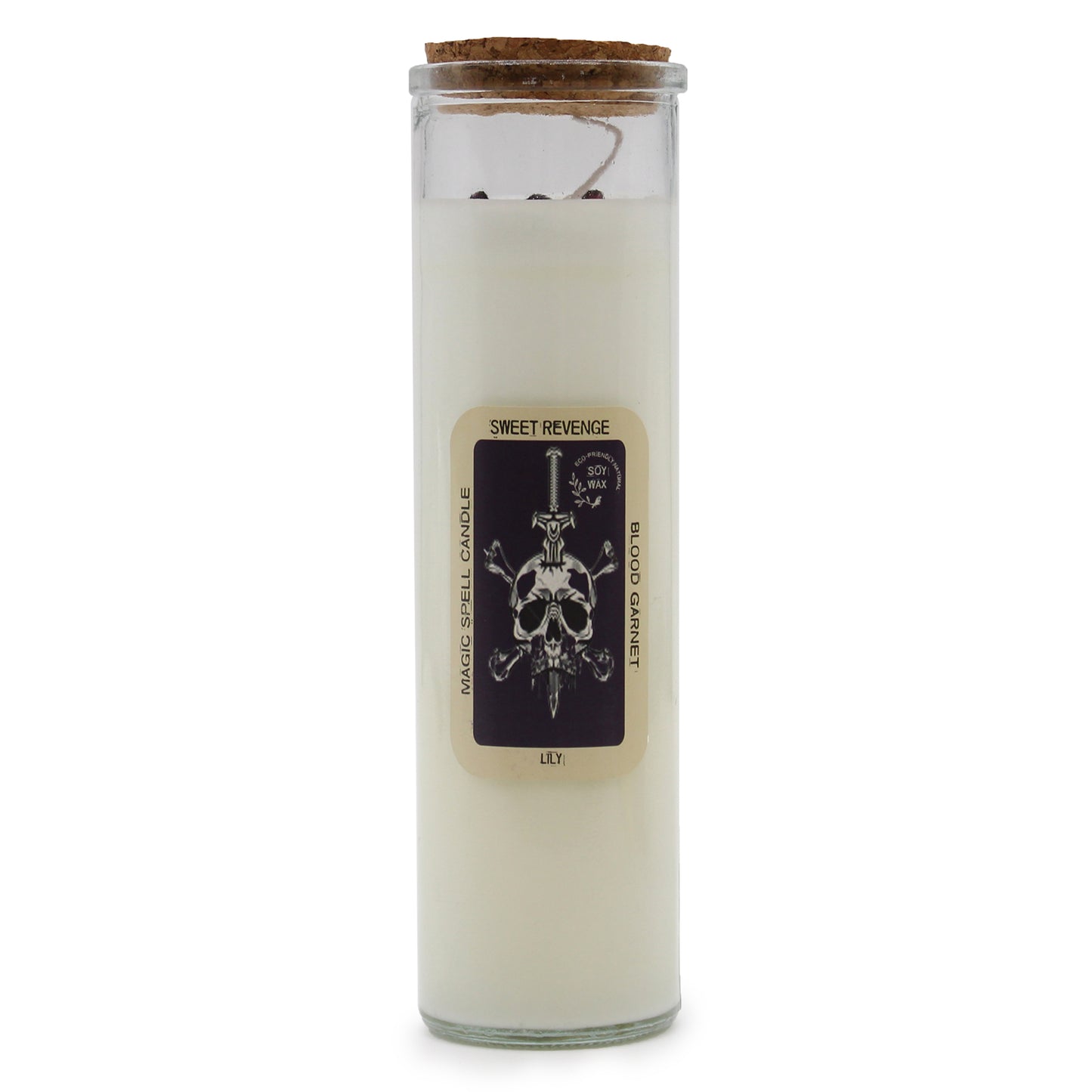 Magic Spell Candle - Sweet Revenge. Soy wax Candle with BLOOD GARNET gemstones & LILY fragrance
