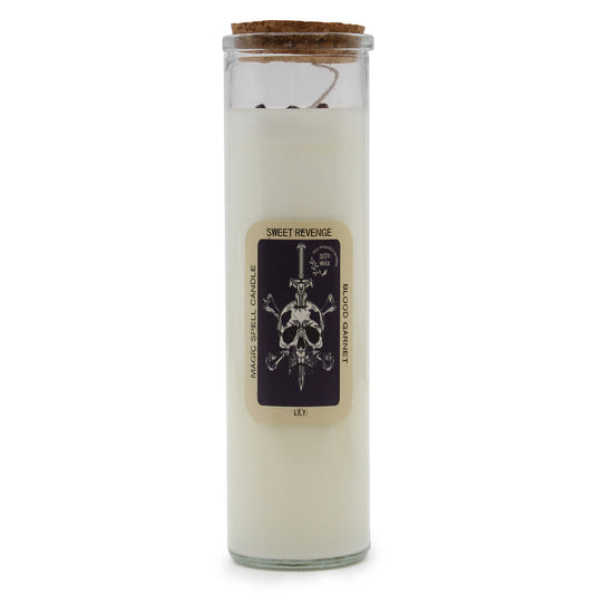 Magic Spell Candle - Sweet Revenge. Soy wax Candle with BLOOD GARNET gemstones & LILY fragrance