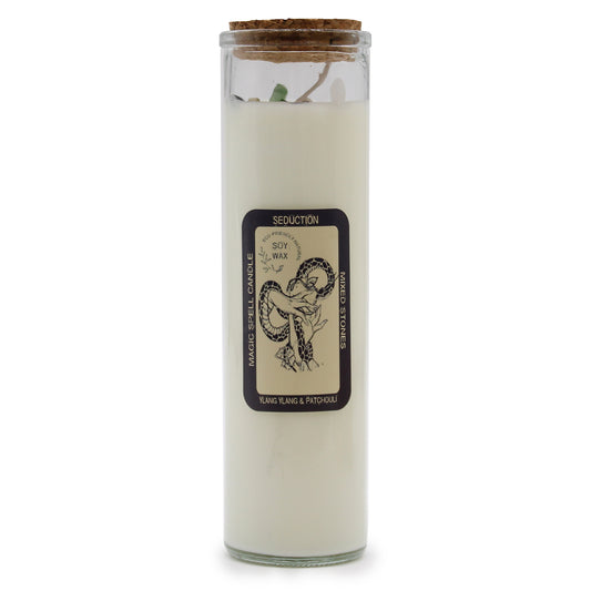 Magic Spell Candle - Seduction. Soy wax Candle with MIXED gemstones & YLANG YLANG & PATCHOULI