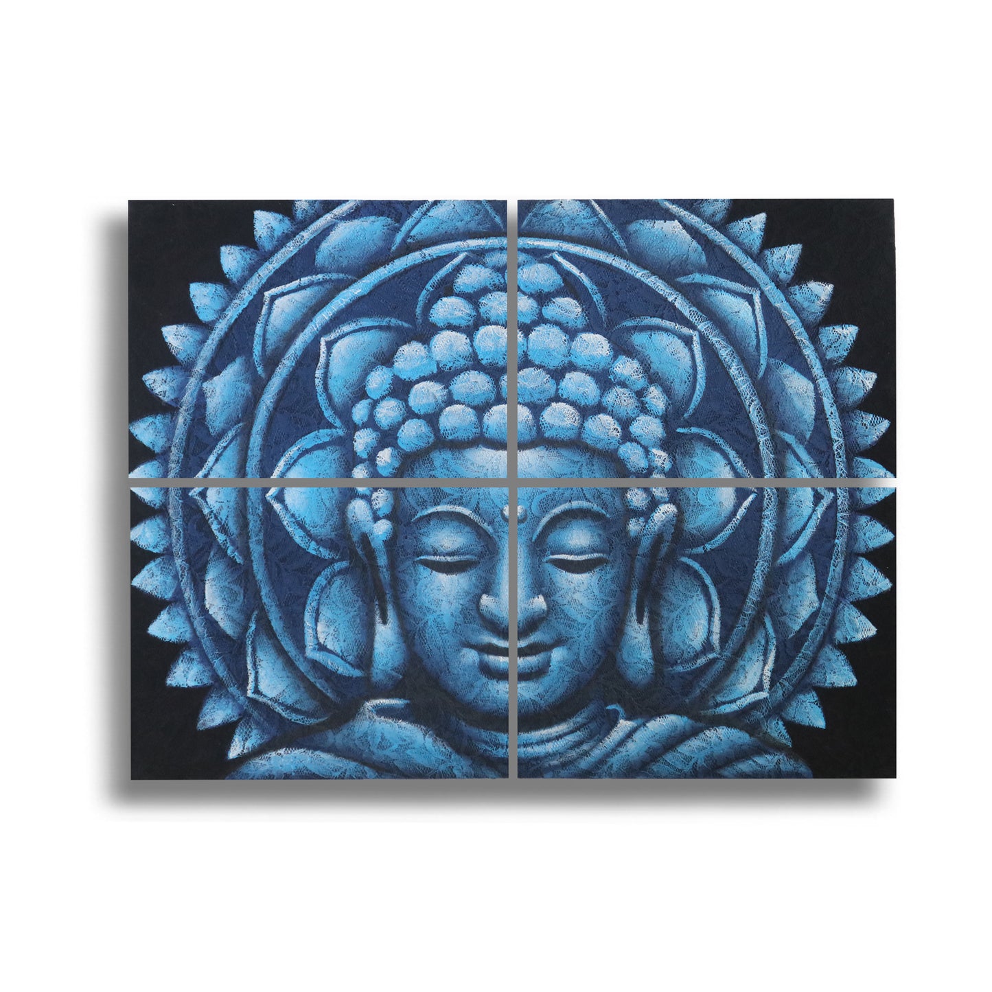 Set of 4 Blue Buddha Mandala Brocade Detail 30x40cm. Product Code: BAP-20