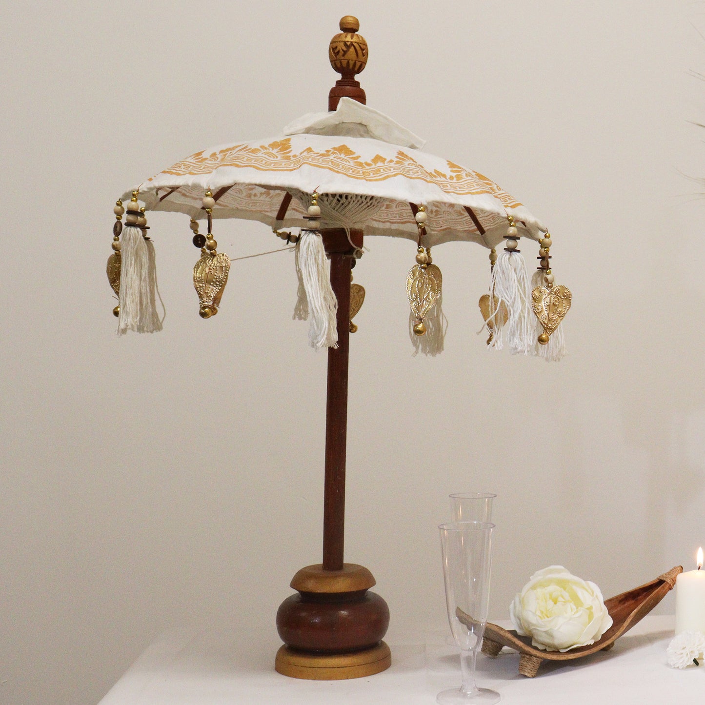 Bali Home Decor Parasol - Canvas - Gold Decor- Height 68cm, Width 40cm