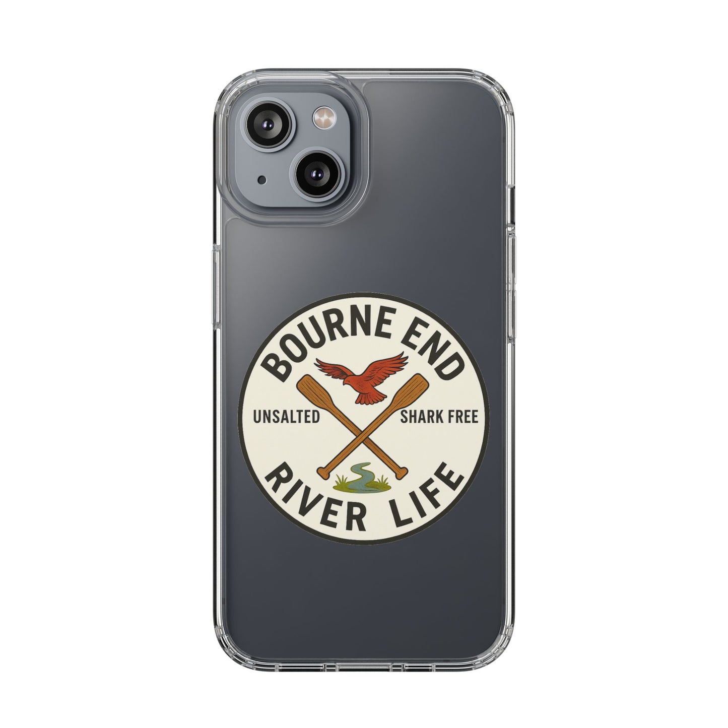 Bourne End River Life Clear Phone Case - Unsalted & Shark Free Design