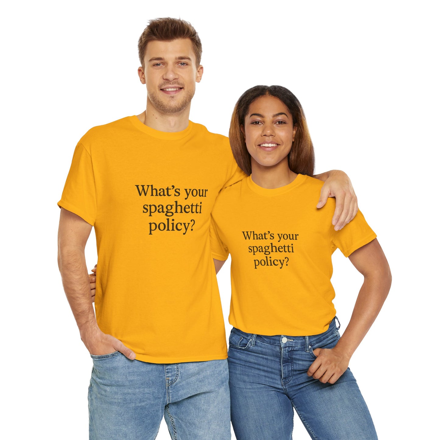 Funny Unisex Heavy Cotton Tee - 'Spagetti Policy?' Graphic T-Shirt
