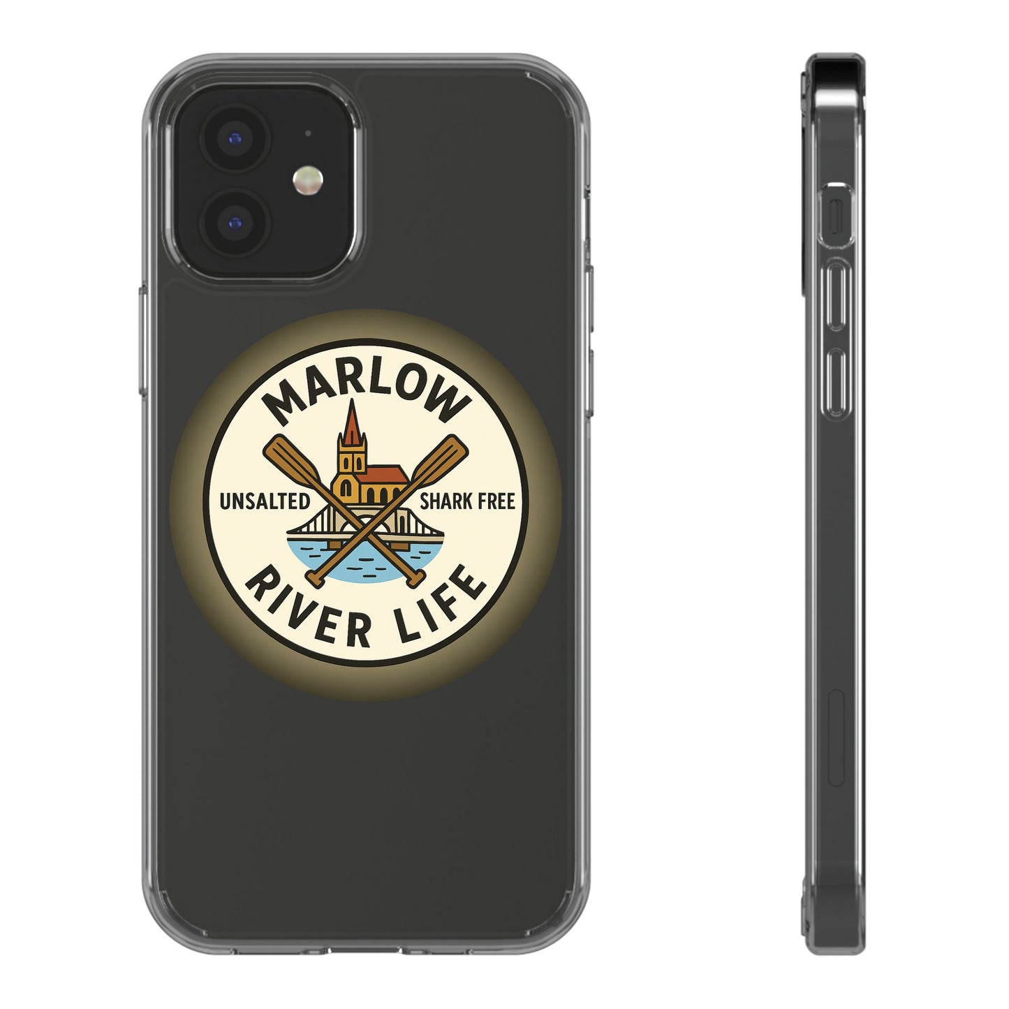 Marlow River Life Clear Phone Case - Unsalted & Shark Free Design