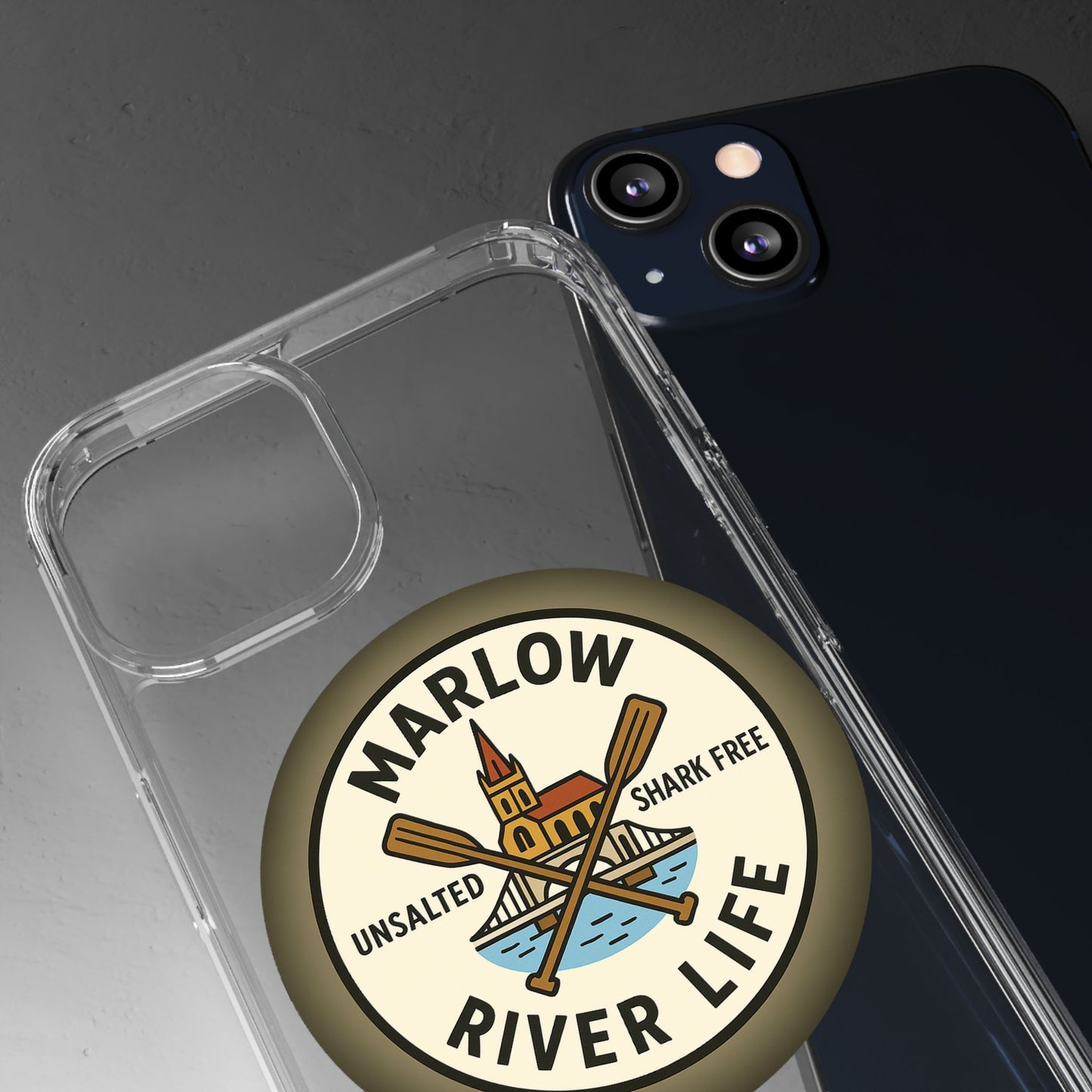 Marlow River Life Clear Phone Case - Unsalted & Shark Free Design