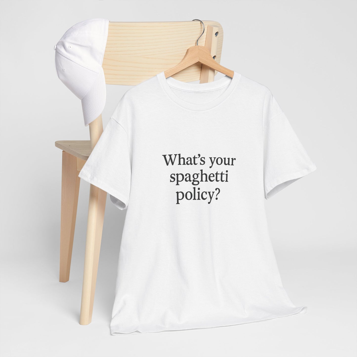 Funny Unisex Heavy Cotton Tee - 'Spagetti Policy?' Graphic T-Shirt