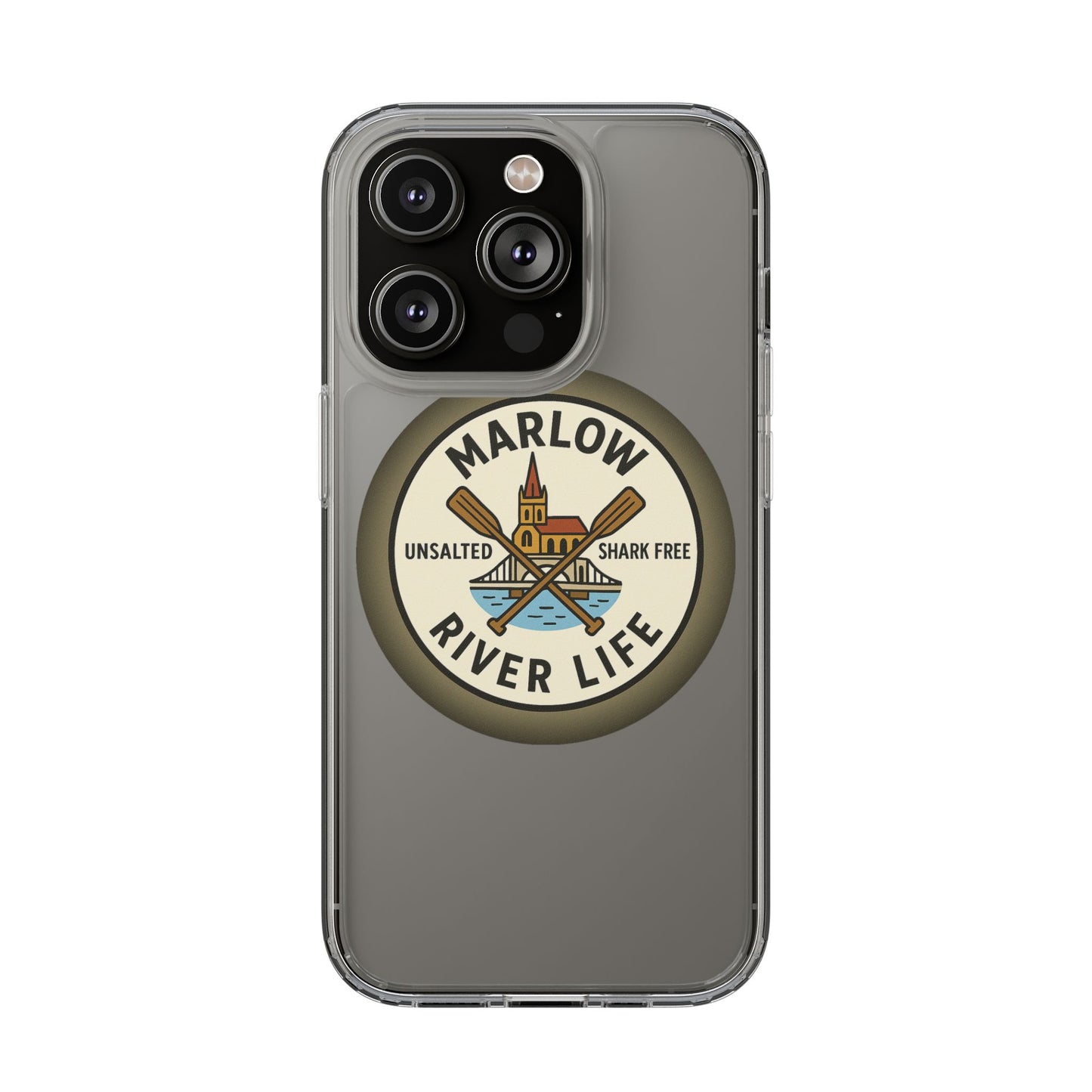 Marlow River Life Clear Phone Case - Unsalted & Shark Free Design