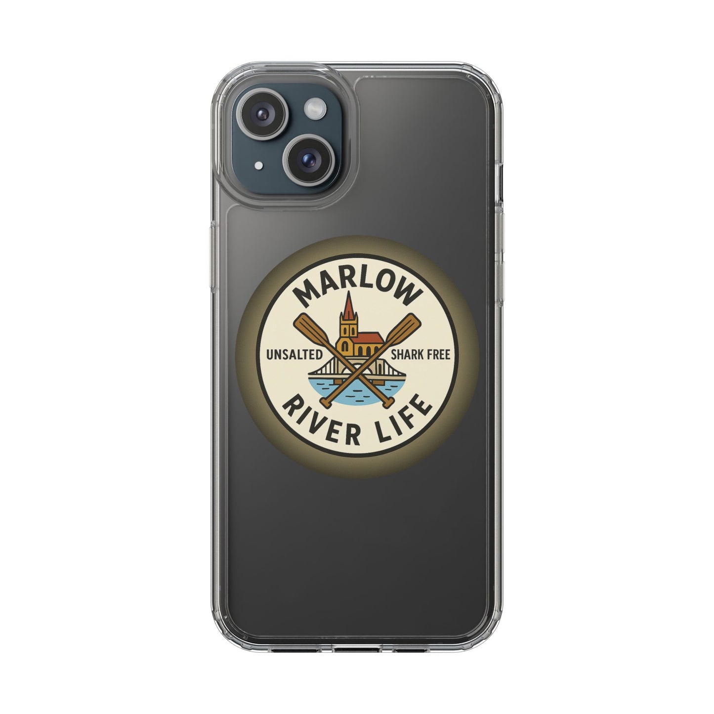 Marlow River Life Clear Phone Case - Unsalted & Shark Free Design