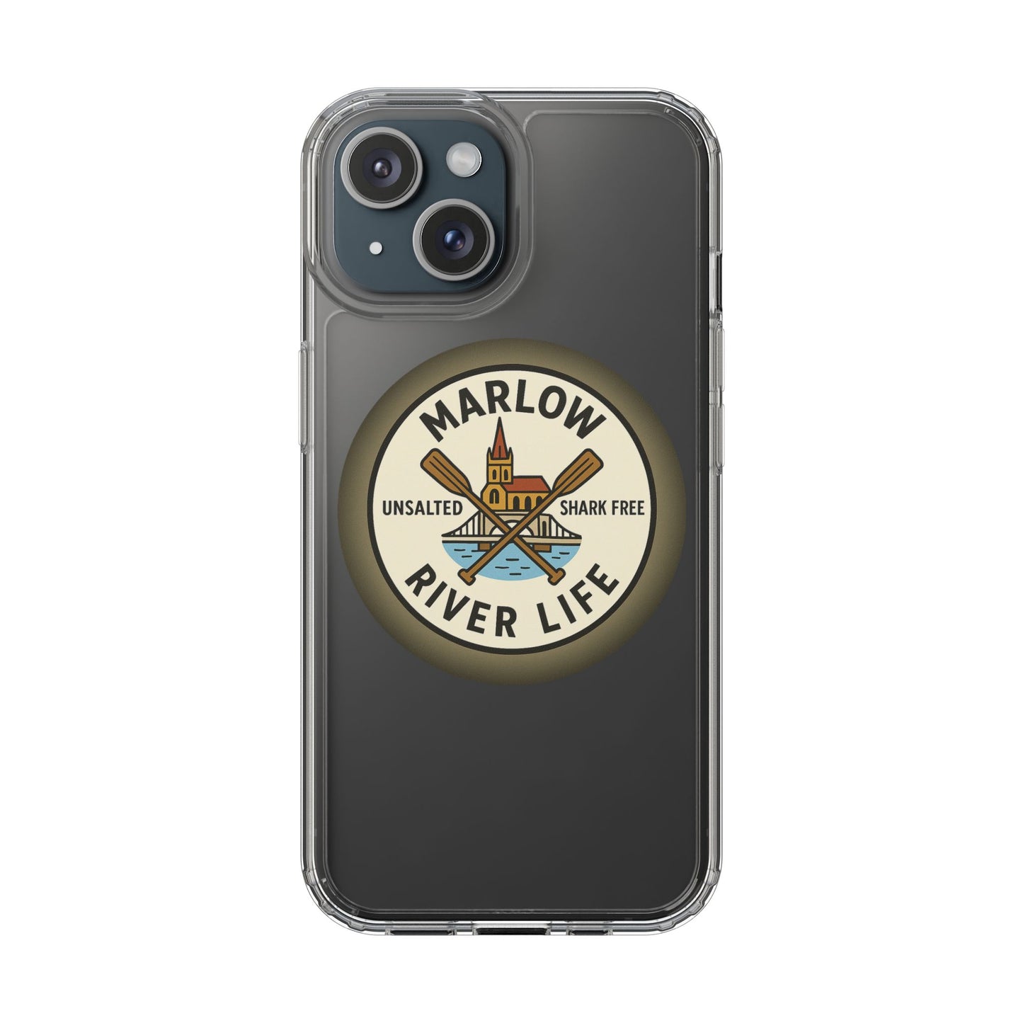 Marlow River Life Clear Phone Case - Unsalted & Shark Free Design