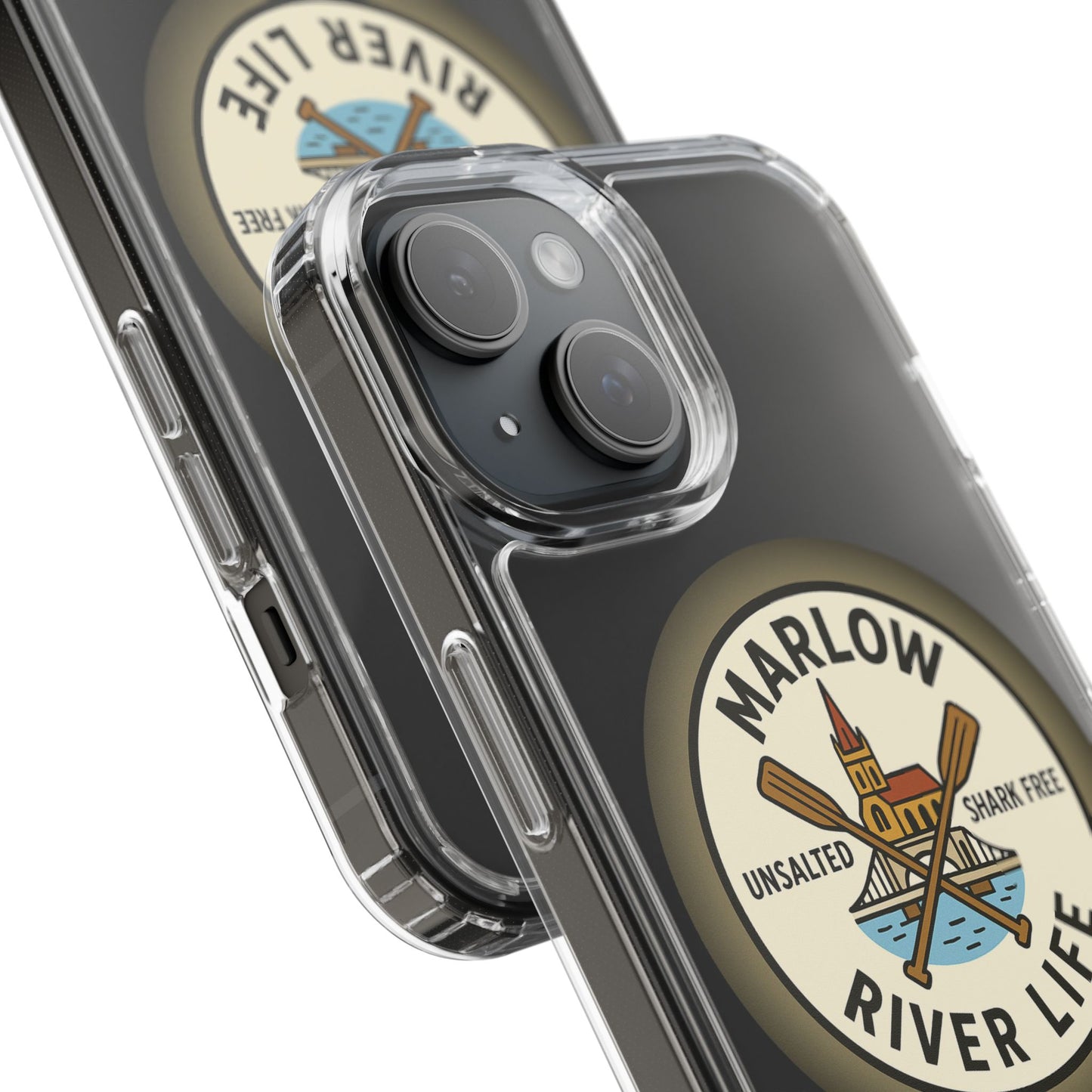 Marlow River Life Clear Phone Case - Unsalted & Shark Free Design