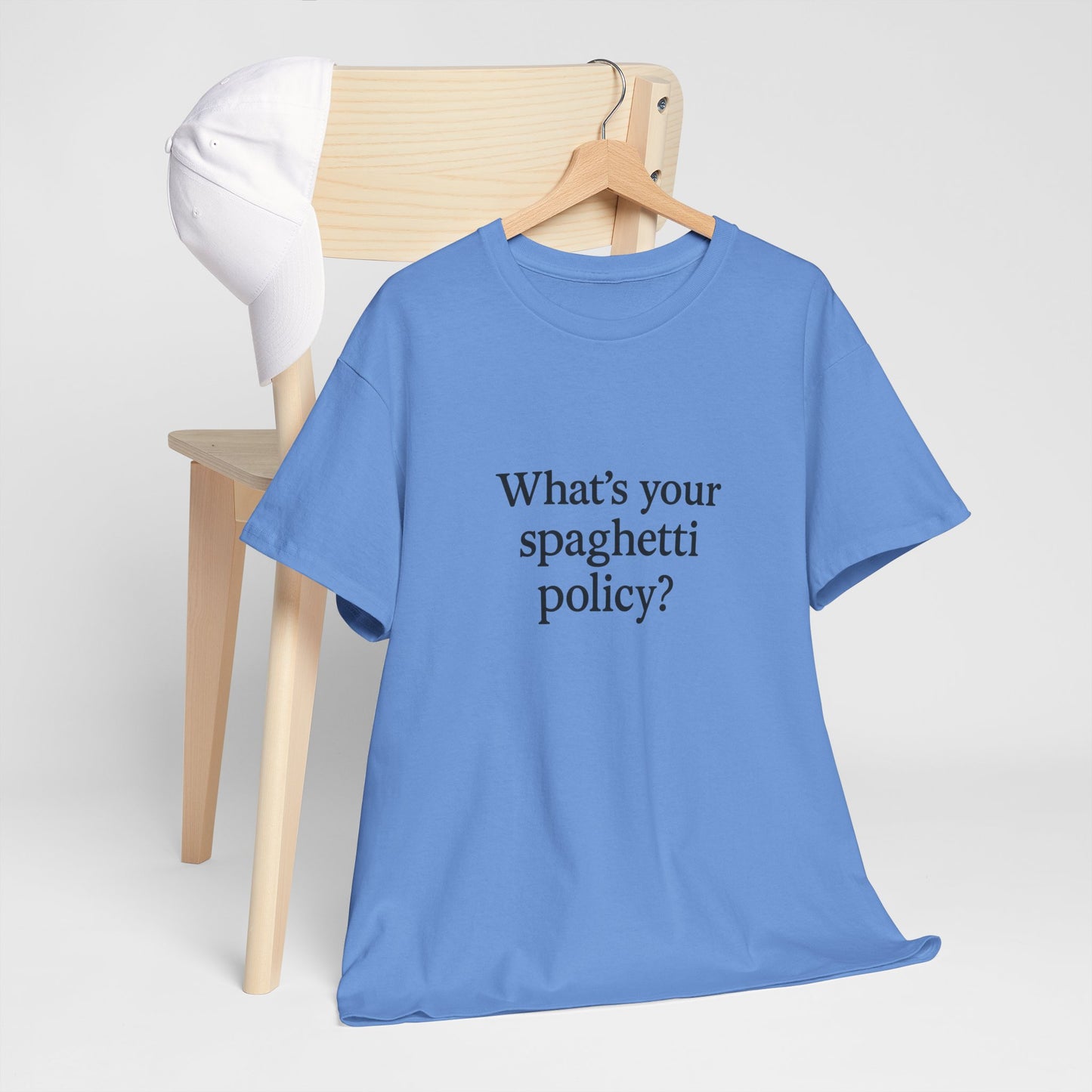 Funny Unisex Heavy Cotton Tee - 'Spagetti Policy?' Graphic T-Shirt