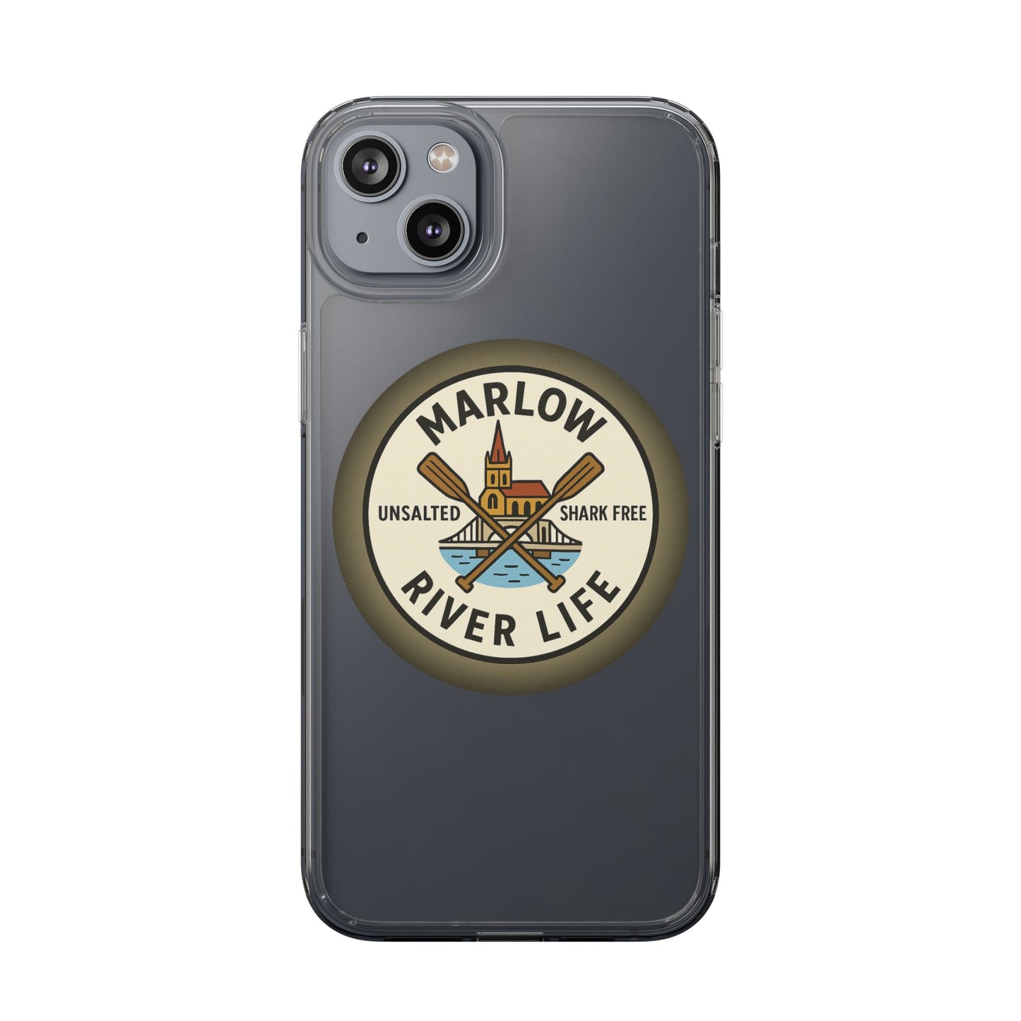 Marlow River Life Clear Phone Case - Unsalted & Shark Free Design