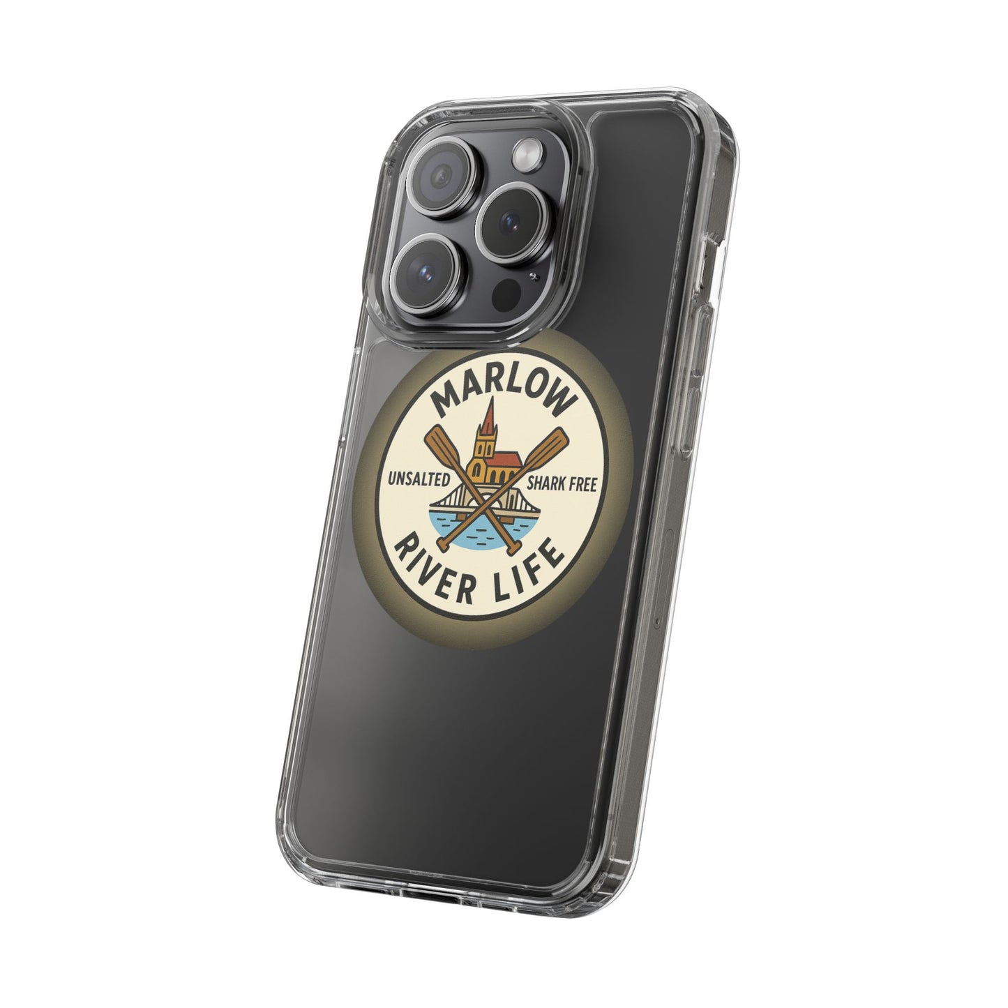 Marlow River Life Clear Phone Case - Unsalted & Shark Free Design