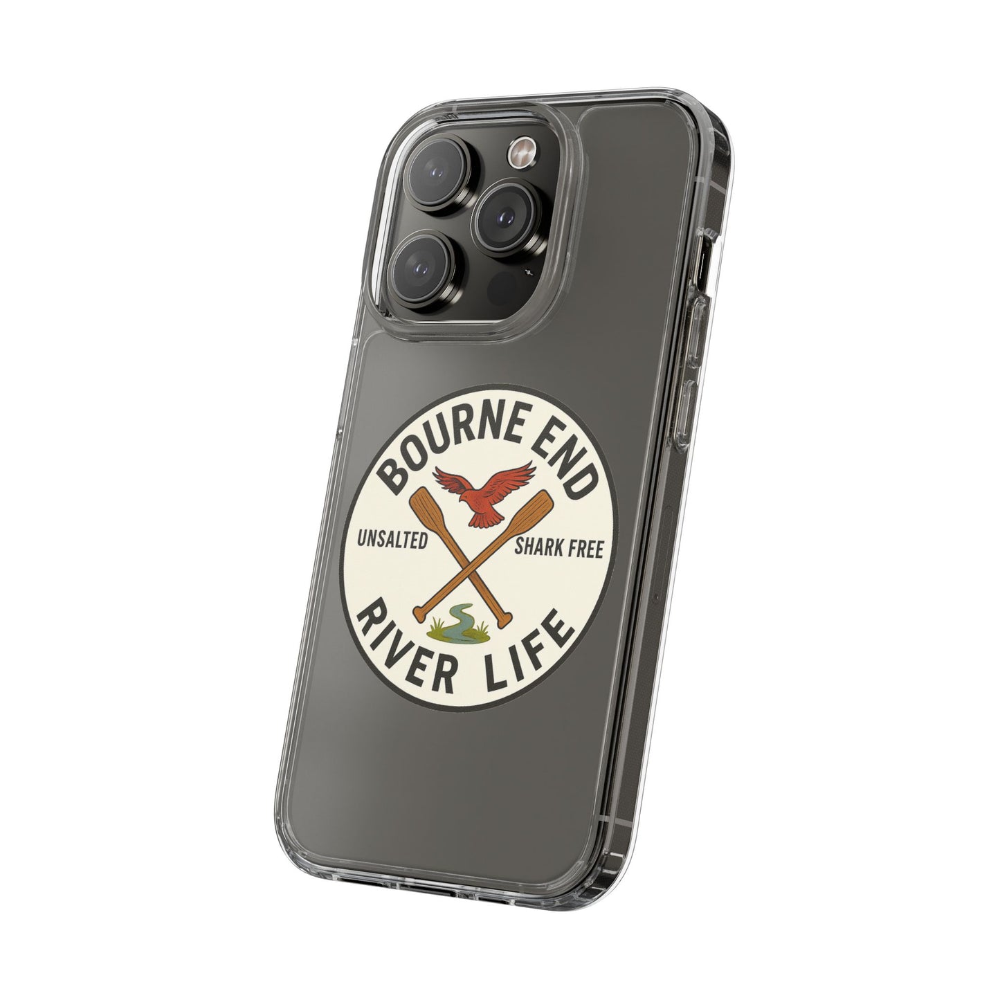 Bourne End River Life Clear Phone Case - Unsalted & Shark Free Design