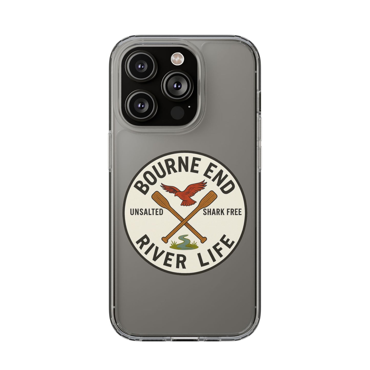 Bourne End River Life Clear Phone Case - Unsalted & Shark Free Design