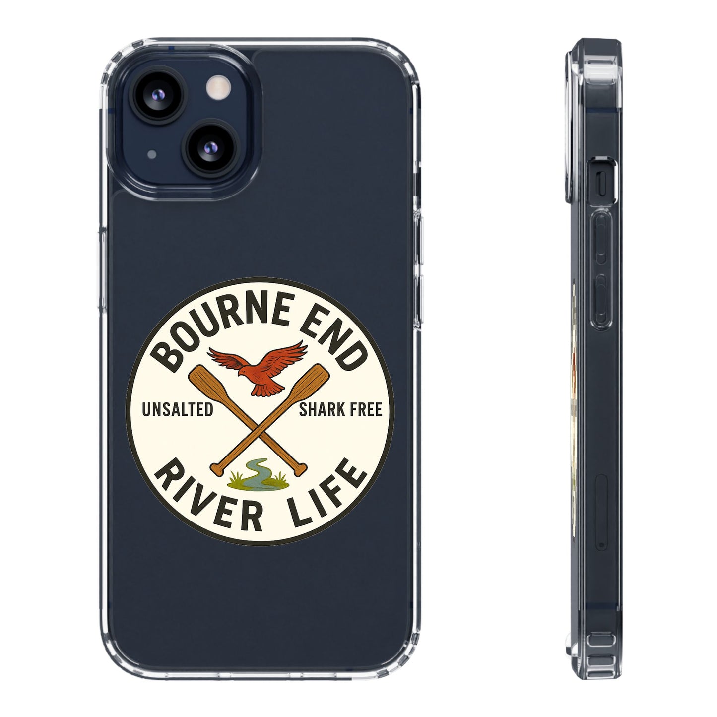 Bourne End River Life Clear Phone Case - Unsalted & Shark Free Design
