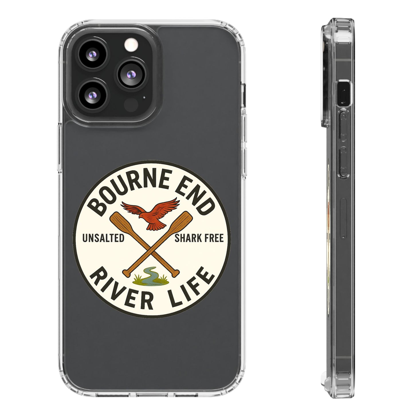 Bourne End River Life Clear Phone Case - Unsalted & Shark Free Design