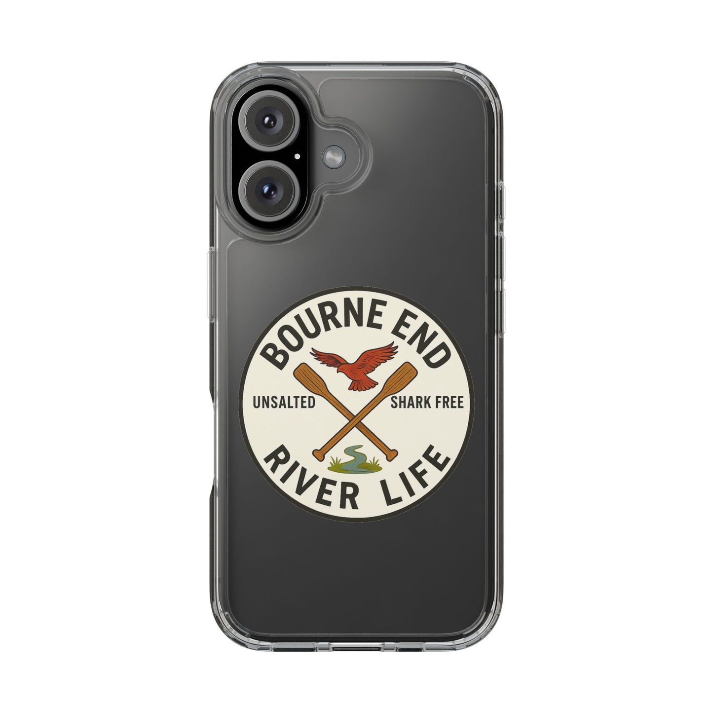 Bourne End River Life Clear Phone Case - Unsalted & Shark Free Design