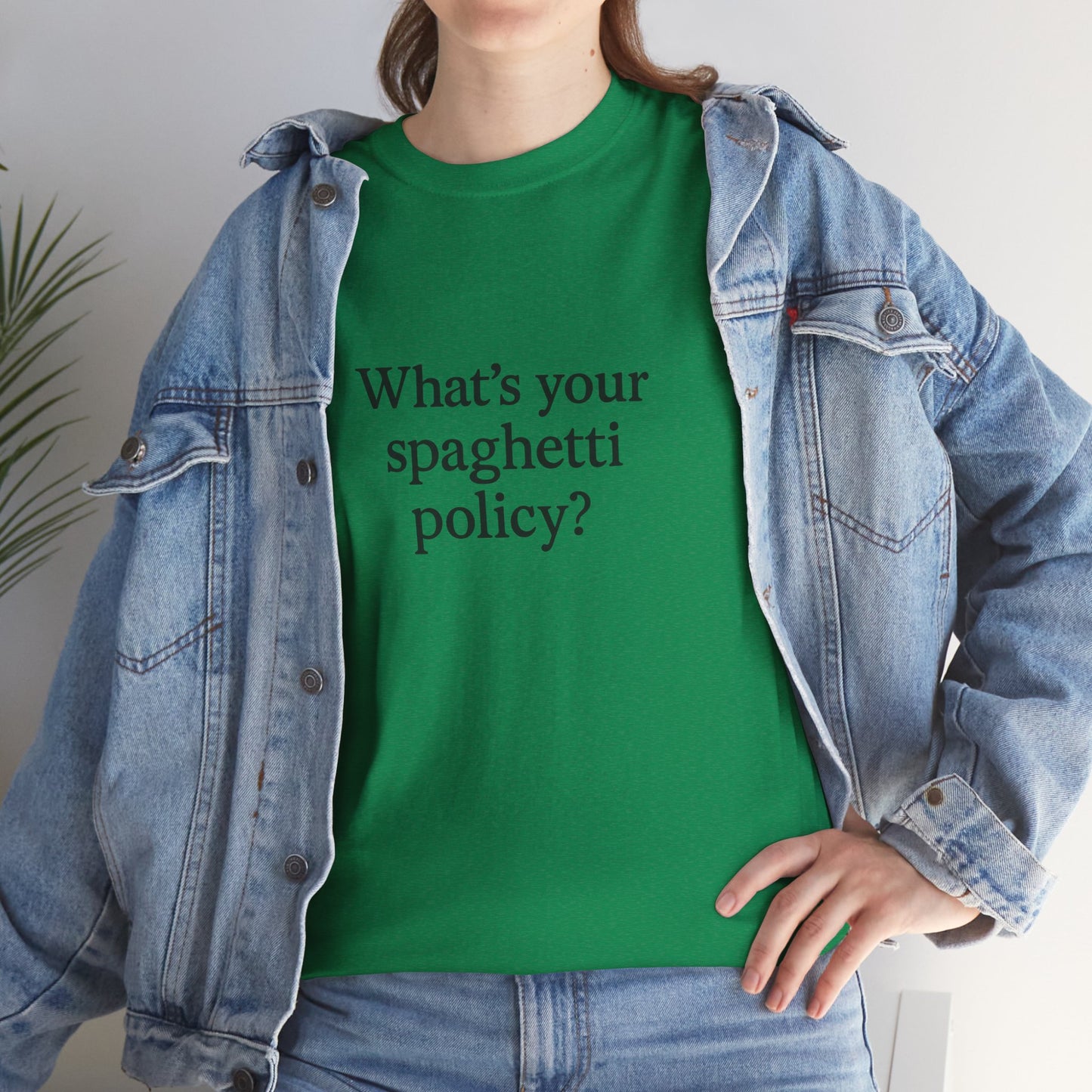Funny Unisex Heavy Cotton Tee - 'Spagetti Policy?' Graphic T-Shirt