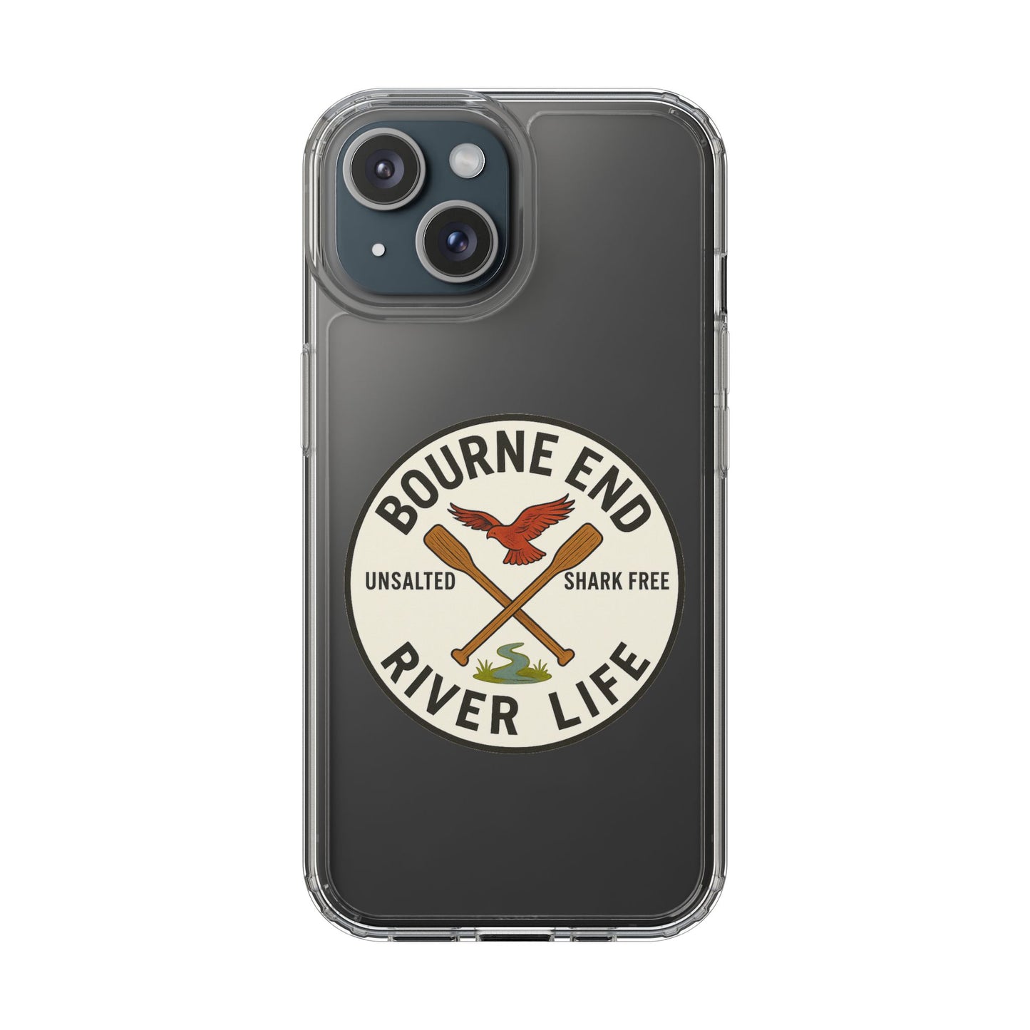 Bourne End River Life Clear Phone Case - Unsalted & Shark Free Design