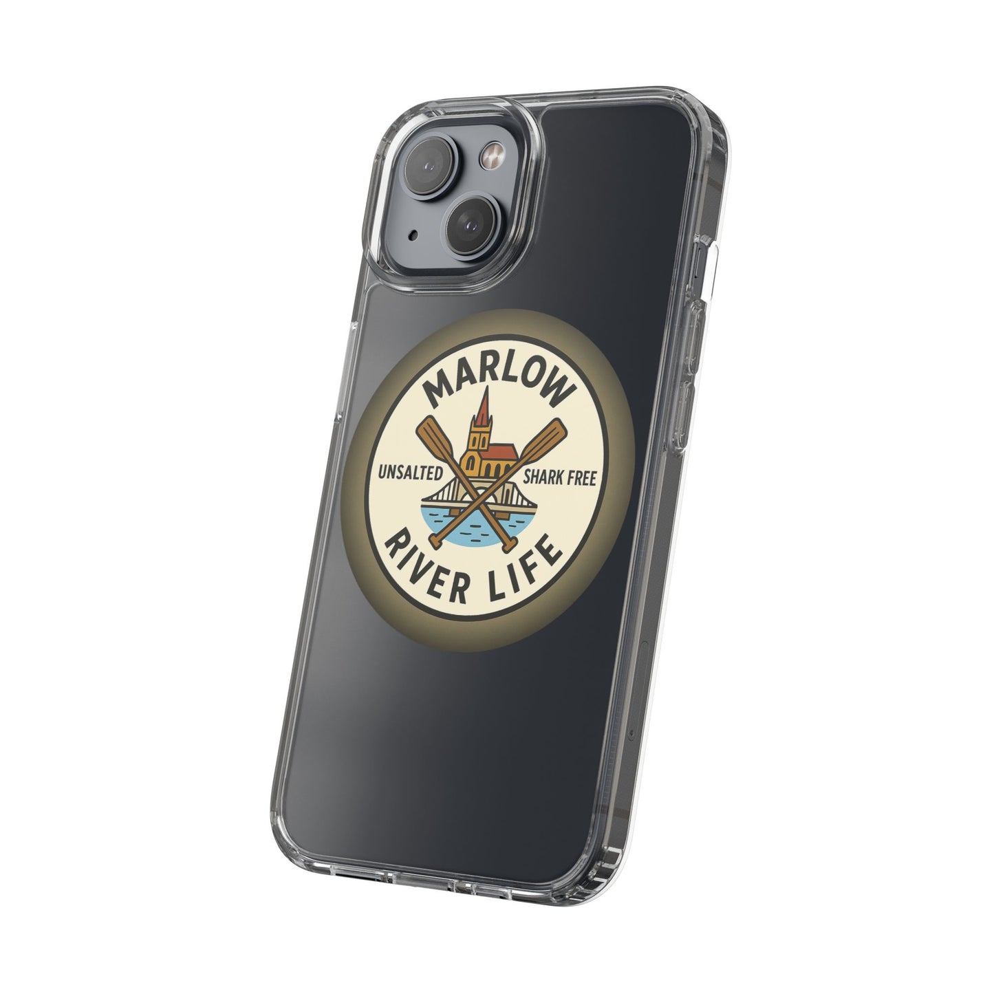 Marlow River Life Clear Phone Case - Unsalted & Shark Free Design