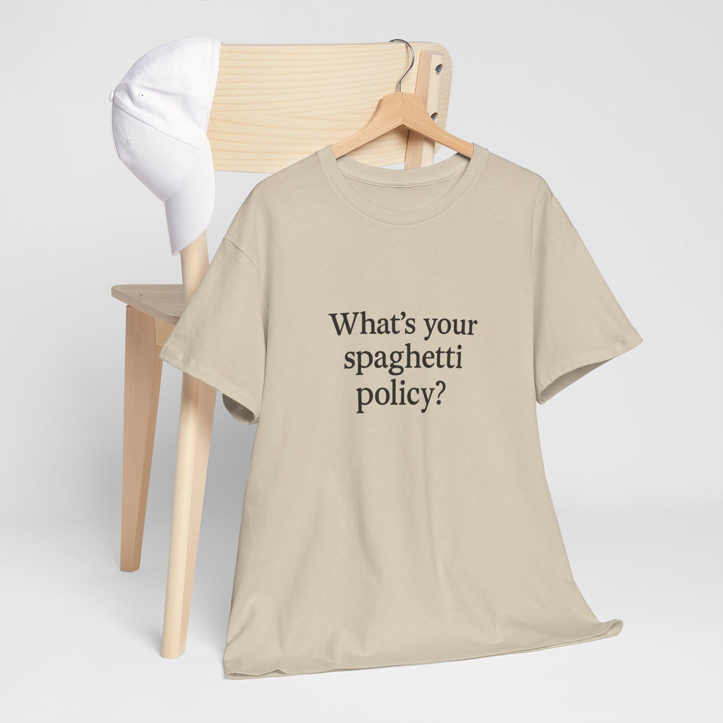 Funny Unisex Heavy Cotton Tee - 'Spagetti Policy?' Graphic T-Shirt