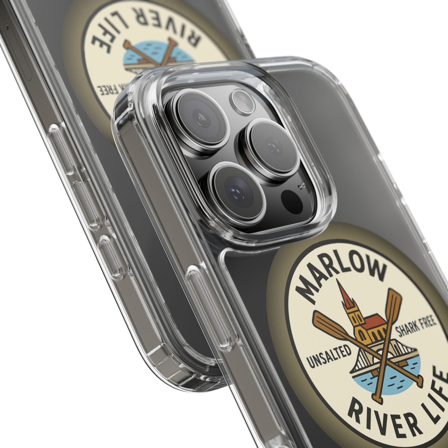 Marlow River Life Clear Phone Case - Unsalted & Shark Free Design