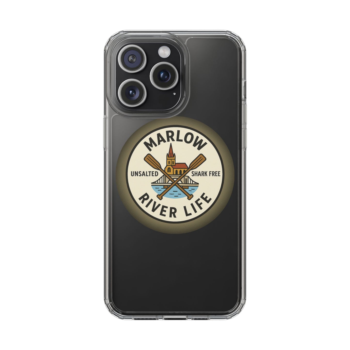Marlow River Life Clear Phone Case - Unsalted & Shark Free Design