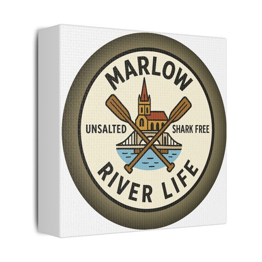 Satin Canvas Wall Art - Marlow River Life with Church and Bridge
