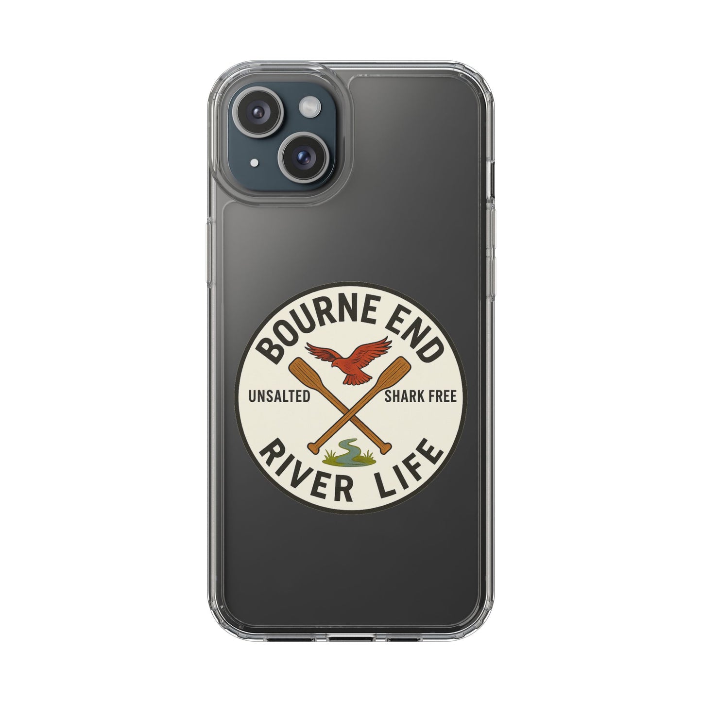 Bourne End River Life Clear Phone Case - Unsalted & Shark Free Design