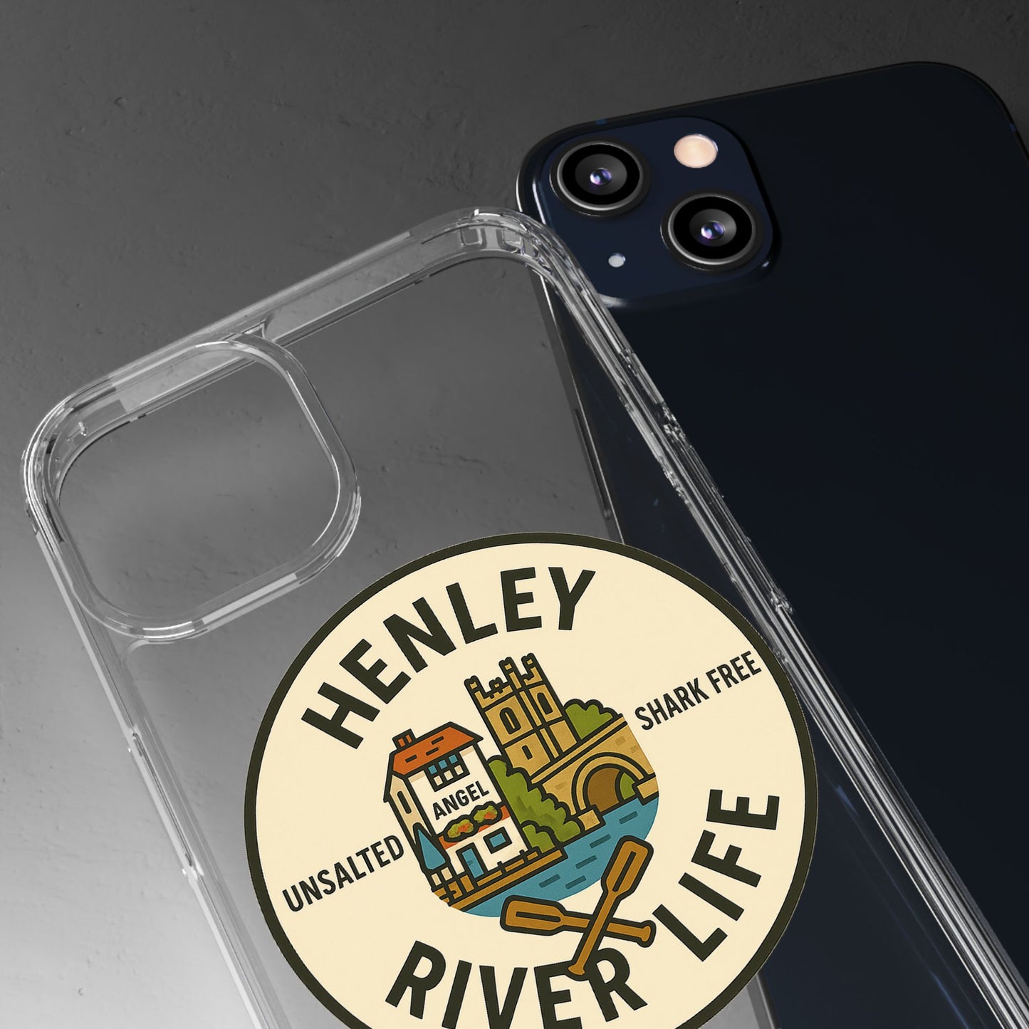 Henley River Life Clear Phone Case - Unsalted & Shark Free Design