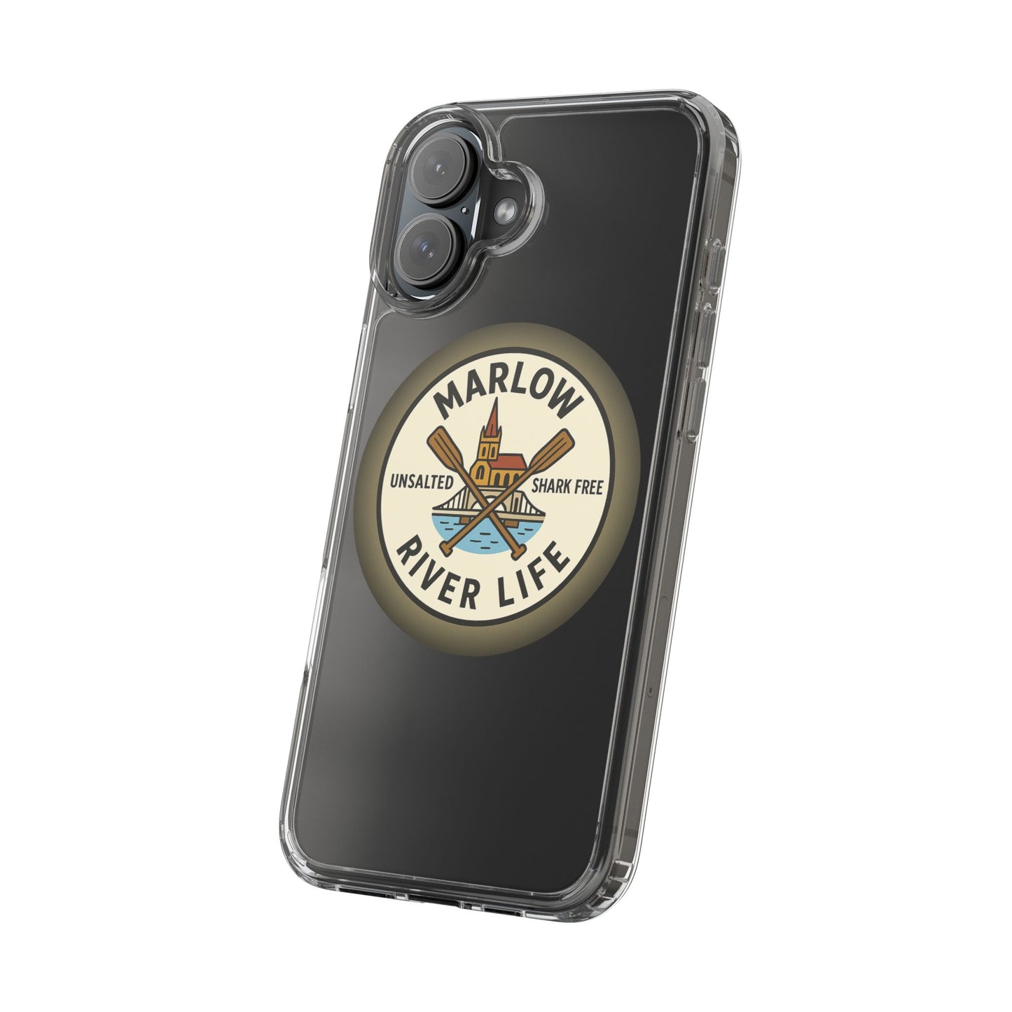 Marlow River Life Clear Phone Case - Unsalted & Shark Free Design