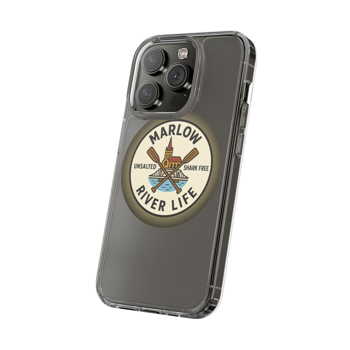 Marlow River Life Clear Phone Case - Unsalted & Shark Free Design