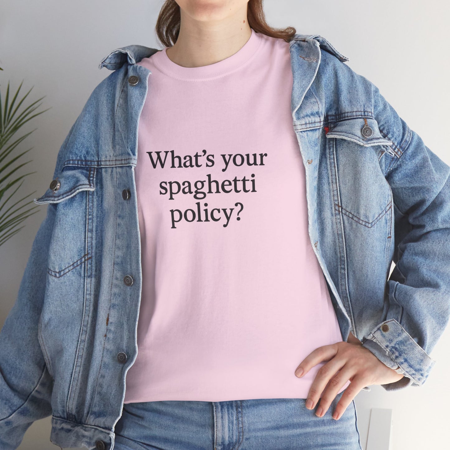 Funny Unisex Heavy Cotton Tee - 'Spagetti Policy?' Graphic T-Shirt