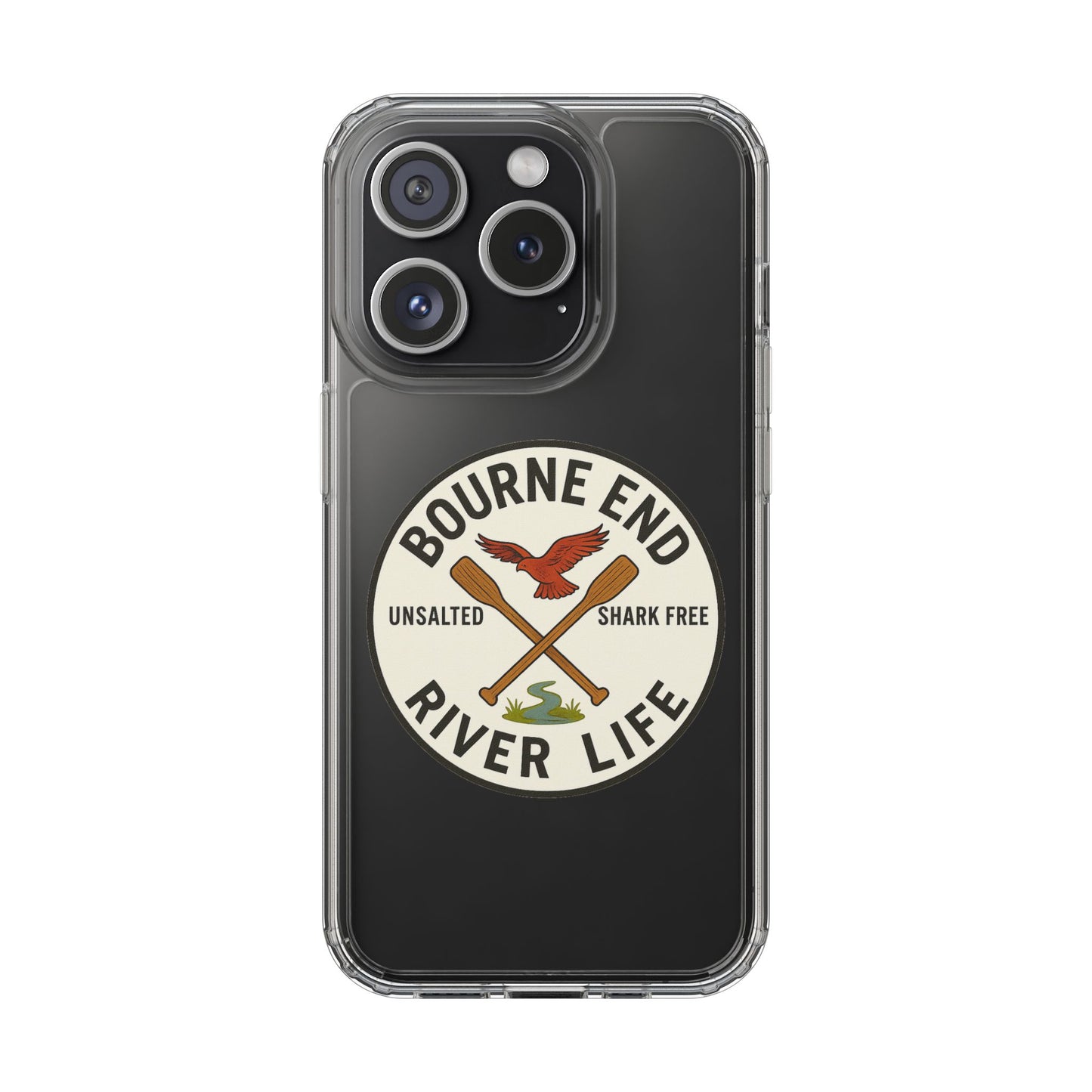 Bourne End River Life Clear Phone Case - Unsalted & Shark Free Design