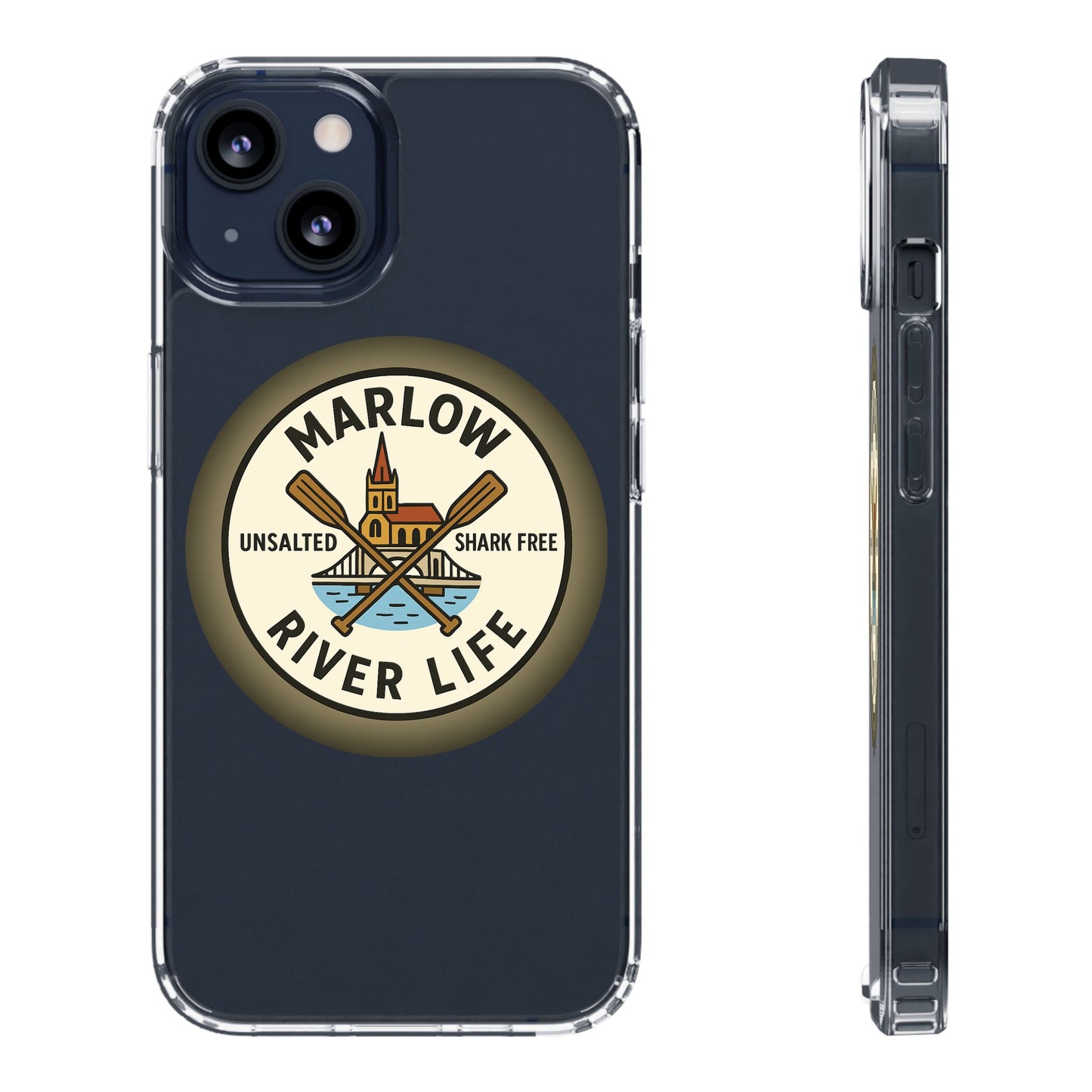 Marlow River Life Clear Phone Case - Unsalted & Shark Free Design