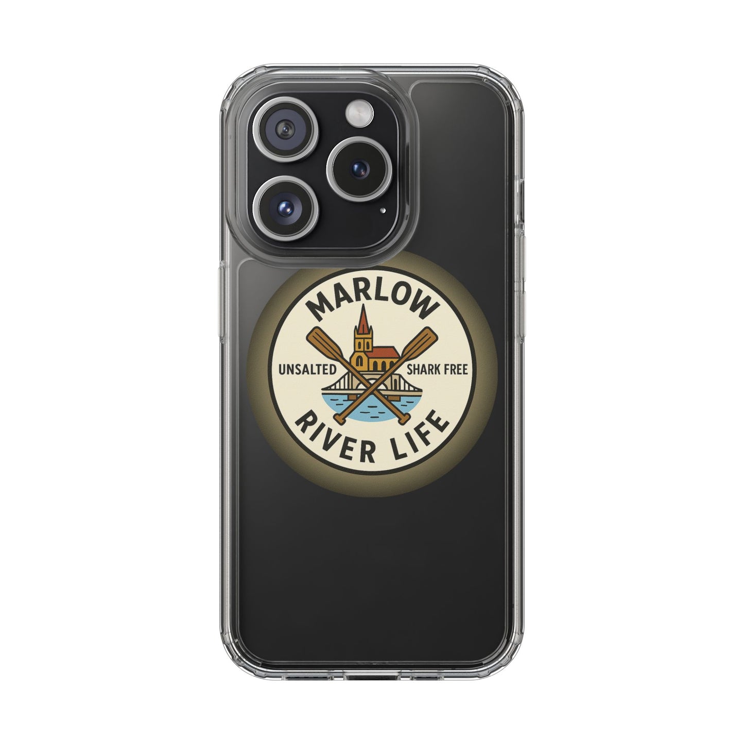 Marlow River Life Clear Phone Case - Unsalted & Shark Free Design