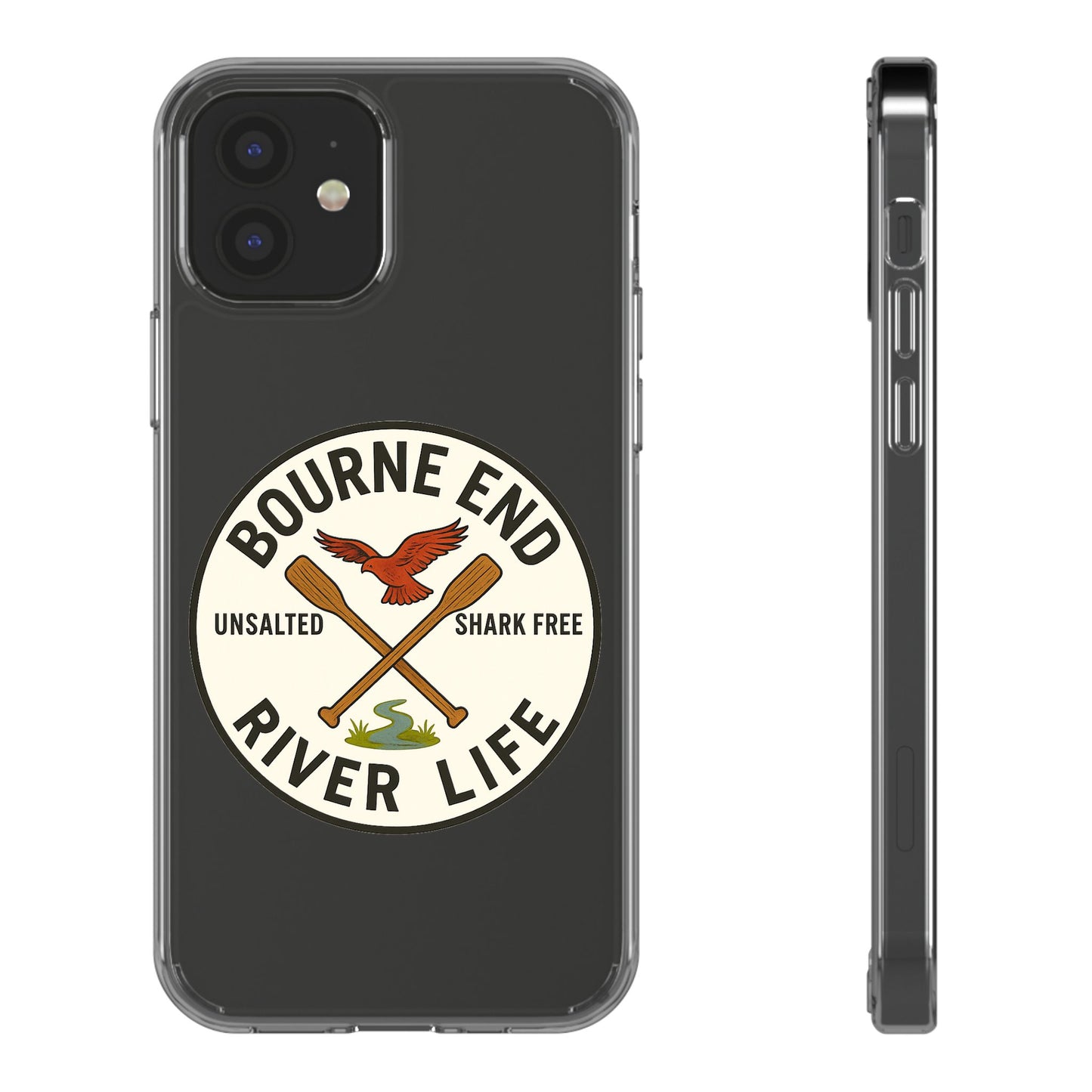 Bourne End River Life Clear Phone Case - Unsalted & Shark Free Design