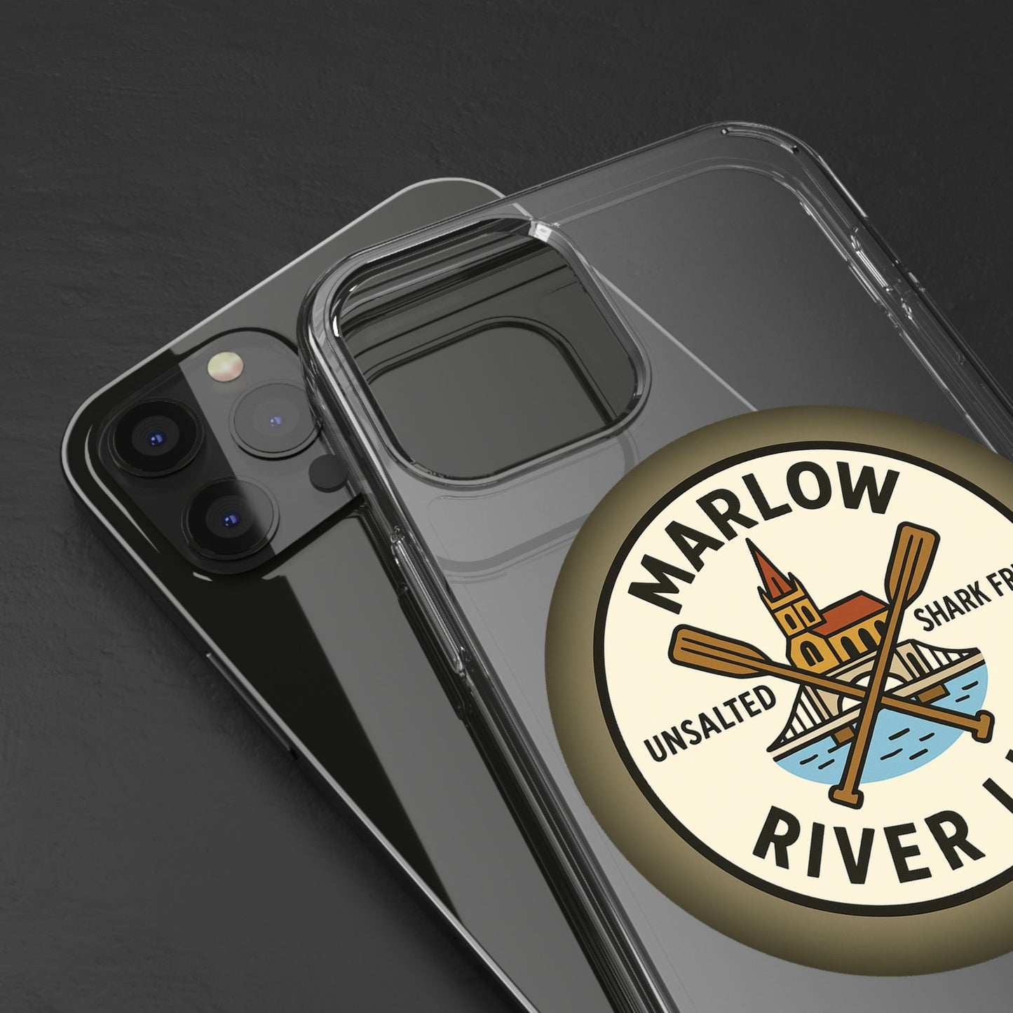 Marlow River Life Clear Phone Case - Unsalted & Shark Free Design