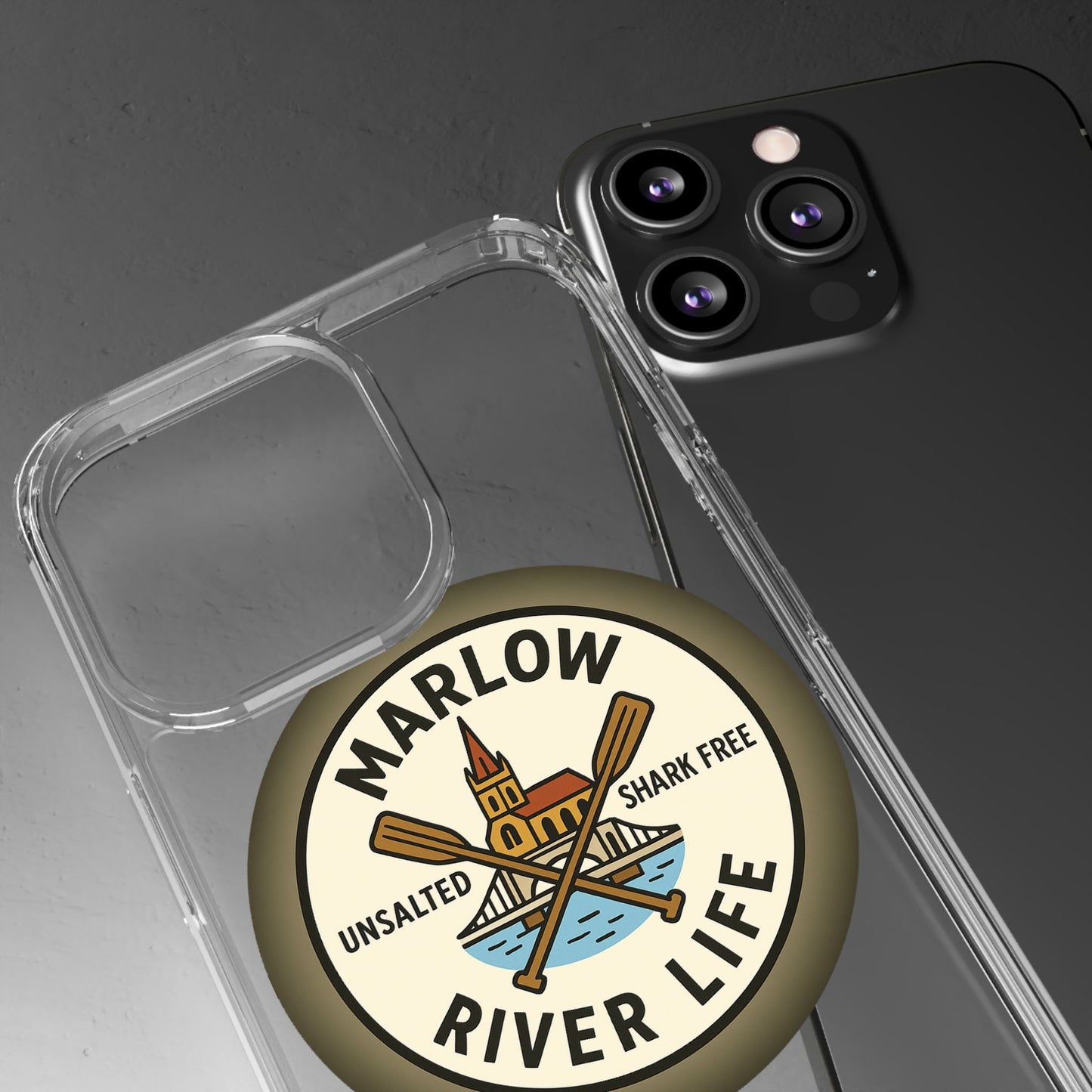 Marlow River Life Clear Phone Case - Unsalted & Shark Free Design