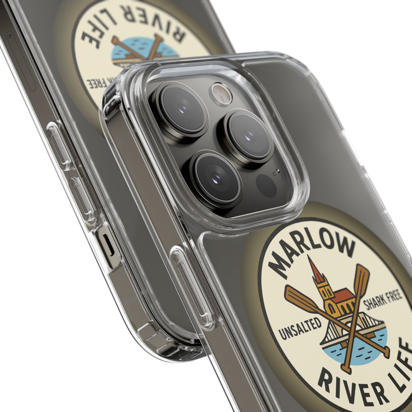 Marlow River Life Clear Phone Case - Unsalted & Shark Free Design