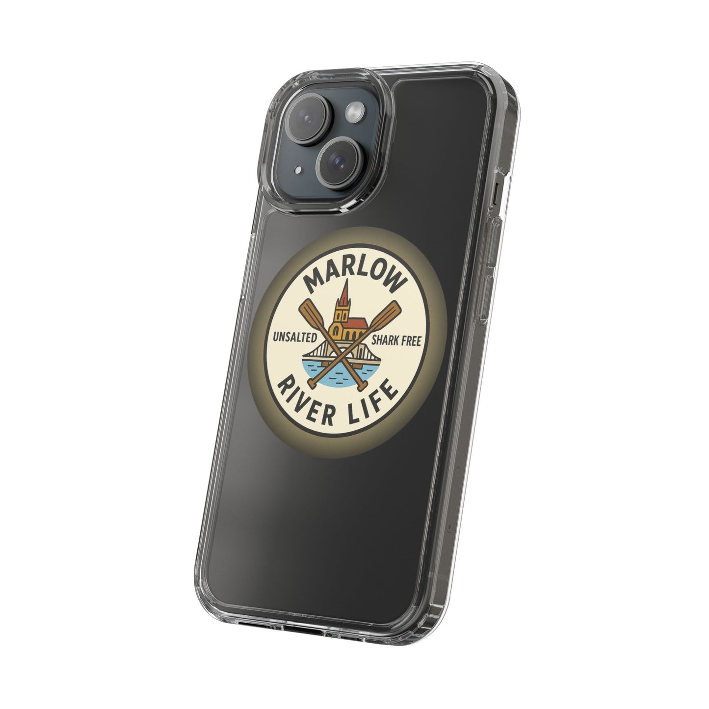 Marlow River Life Clear Phone Case - Unsalted & Shark Free Design