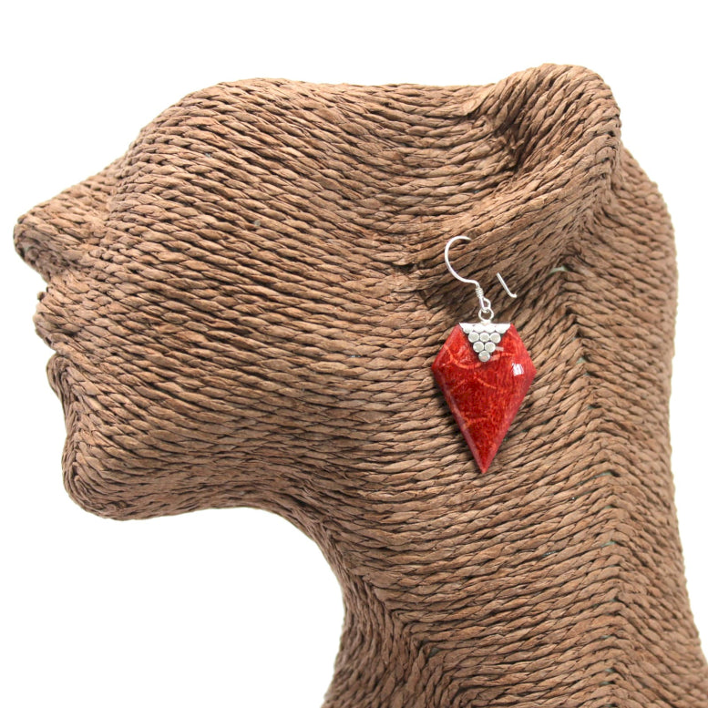 925 Silver Earrings - Red Coral Imitation (Resin)