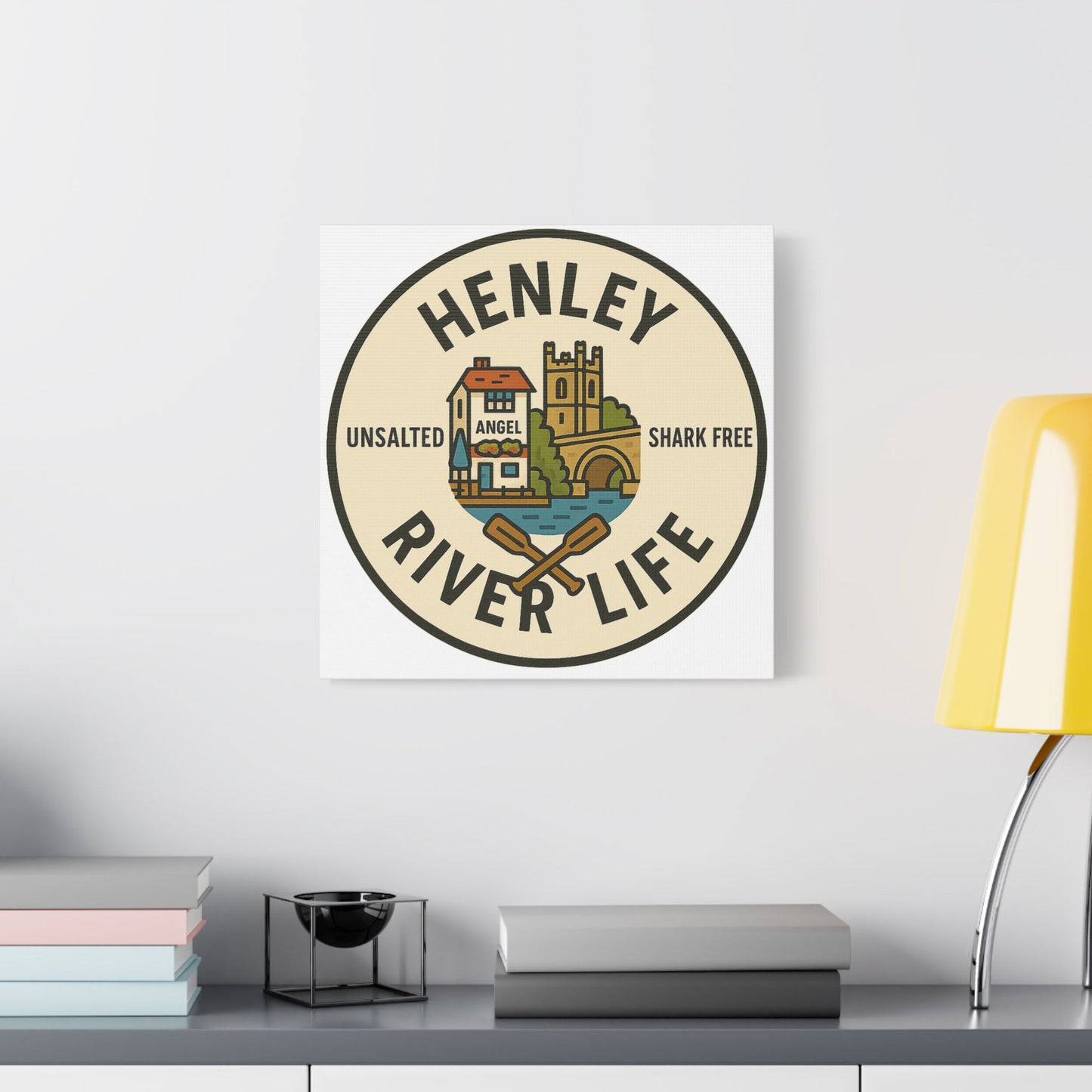 Satin Canvas Wall Art - Henley River Life with Bridge, Angel and church