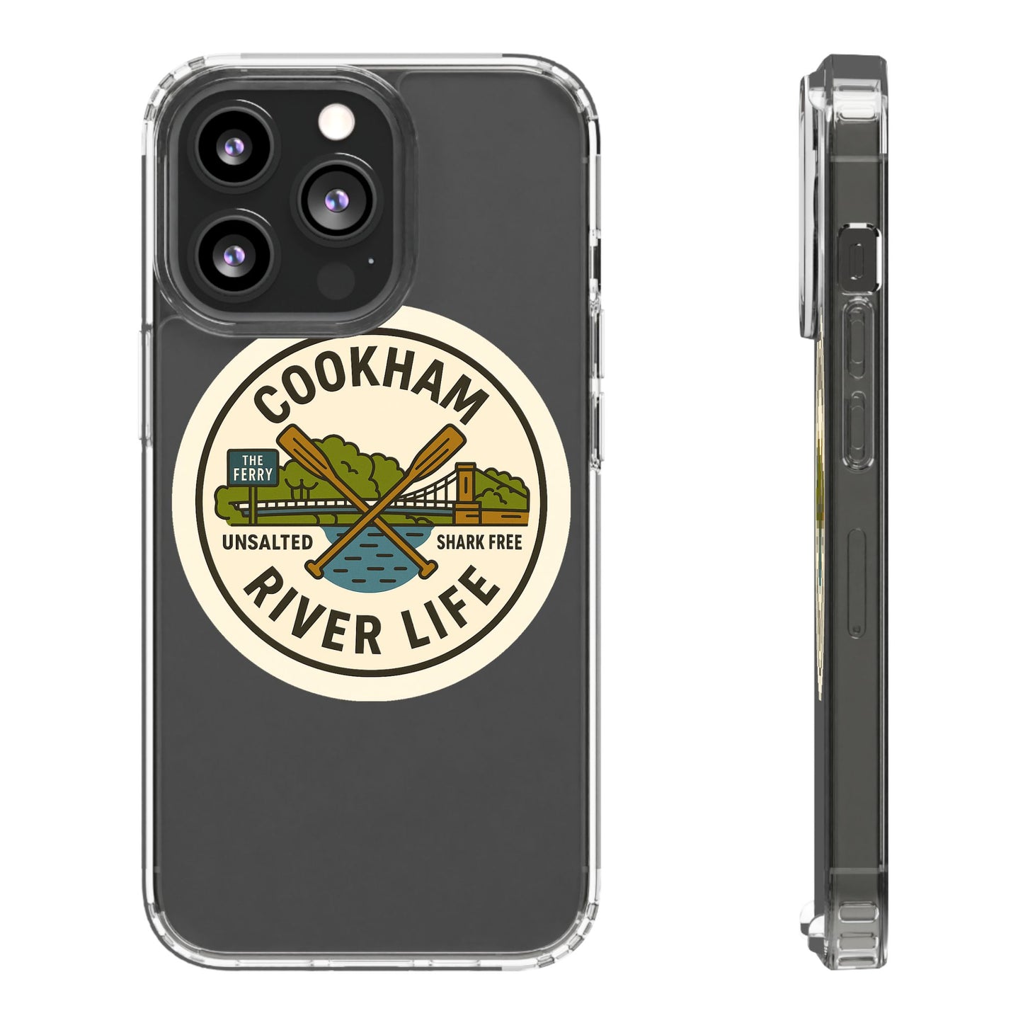 Cookham River Life Clear Phone Case - Unsalted & Shark Free Design