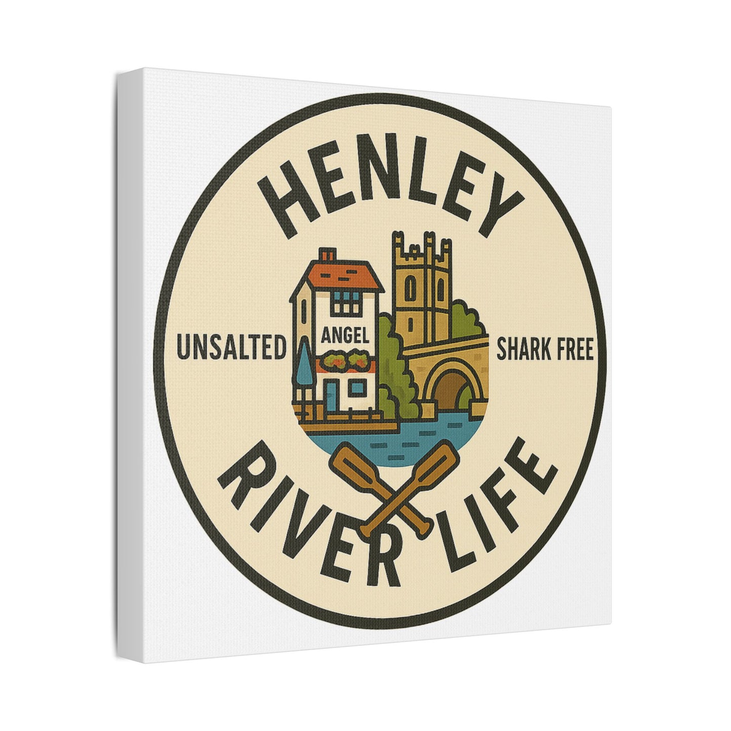 Satin Canvas Wall Art - Henley River Life with Bridge, Angel and church