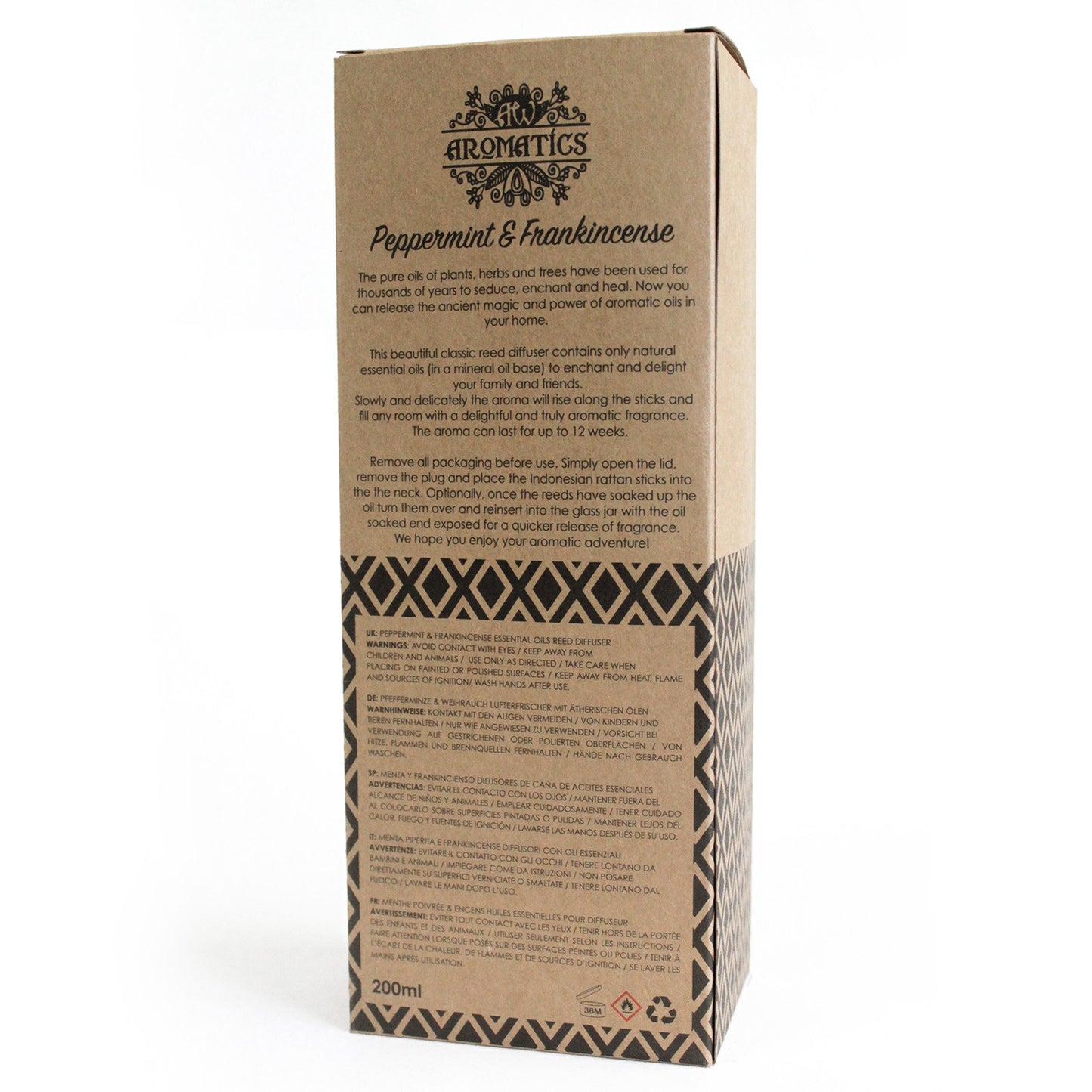 Low stock.200ml Peppermint & Frankincense Essential Oil Reed Diffuser